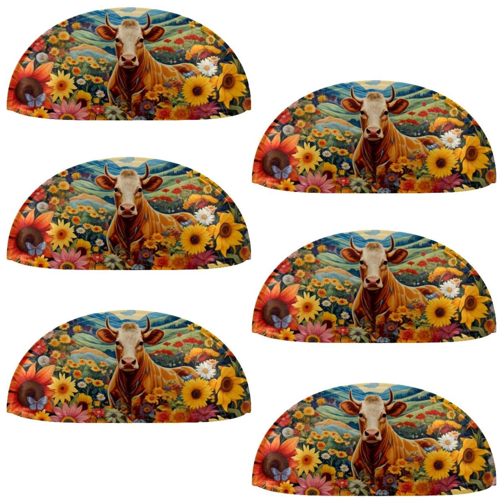 PhooArto 6 Pcs Cup Drawer Pulls, Cow Among Sunflower Butterfly Shell Shape Handles Cabinet Knobs for Dresser Cupboard Closet Wardrobe with Screws
