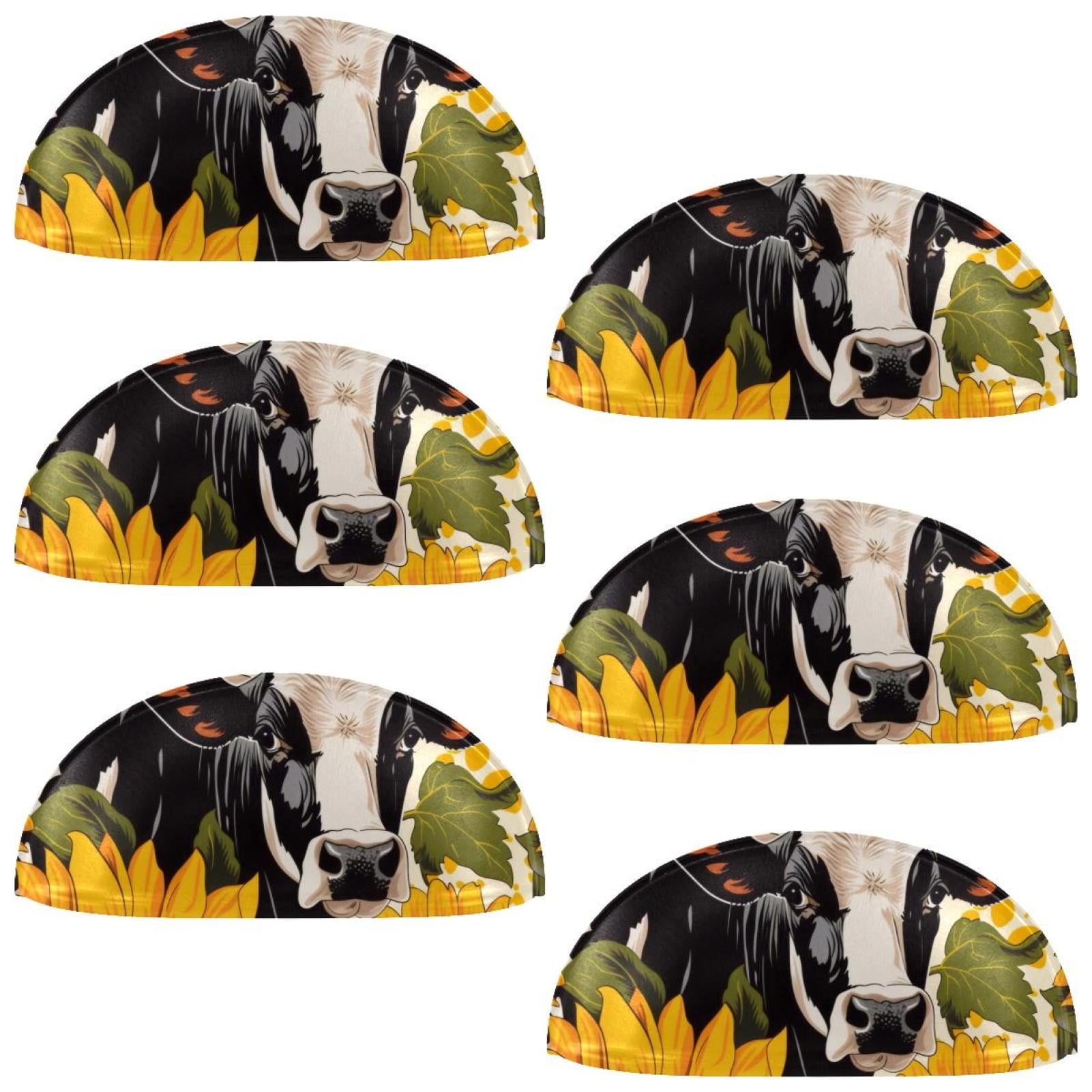 PhooArto 6 Pcs Cup Drawer Pulls, Cow Print Sunflower Pattern Shell ...