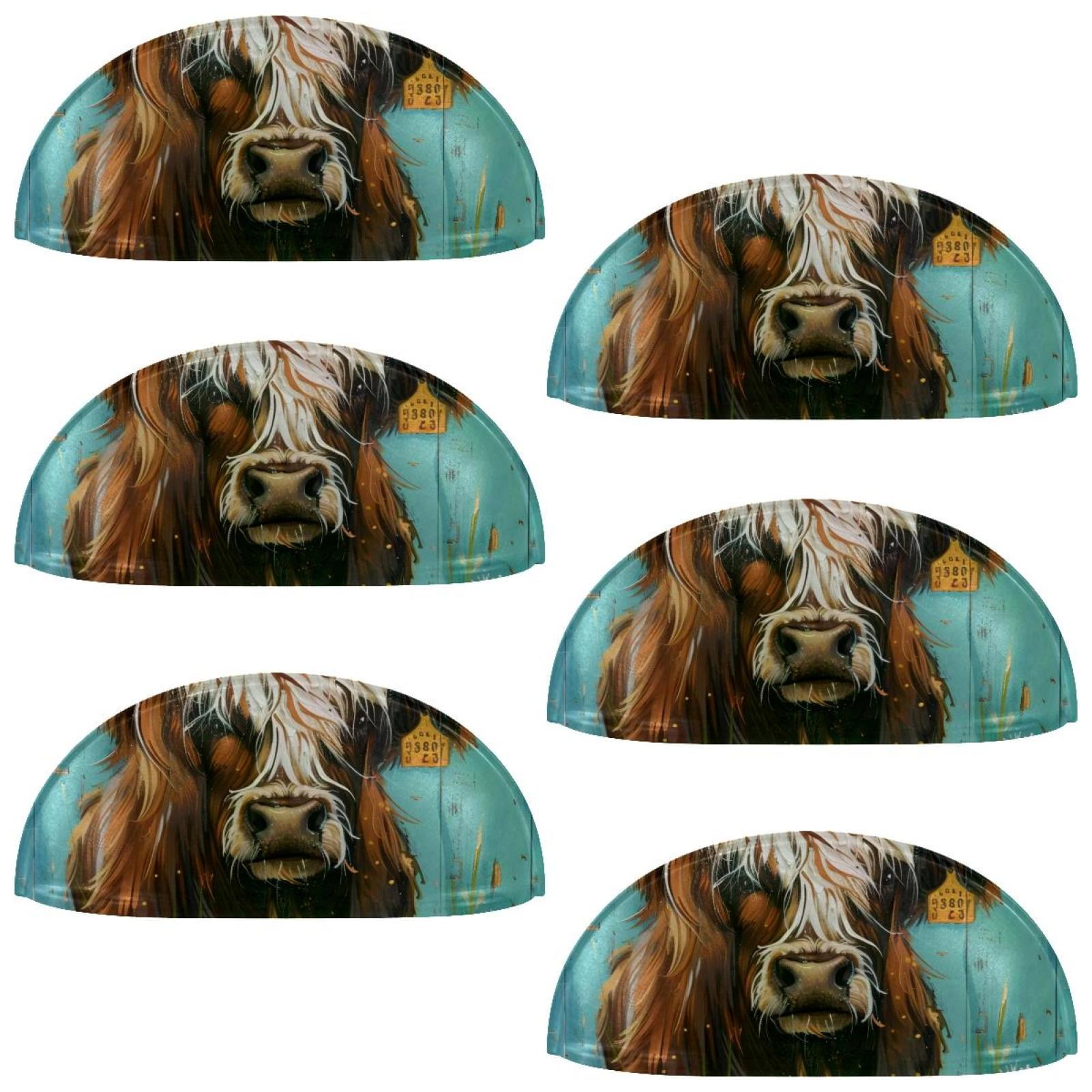 PhooArto 6 Pcs Cup Drawer Pulls, Cow Teal Daisy on Rustic Wooden Shell Shape Handles Cabinet Knobs for Dresser Cupboard Closet Wardrobe with Screws