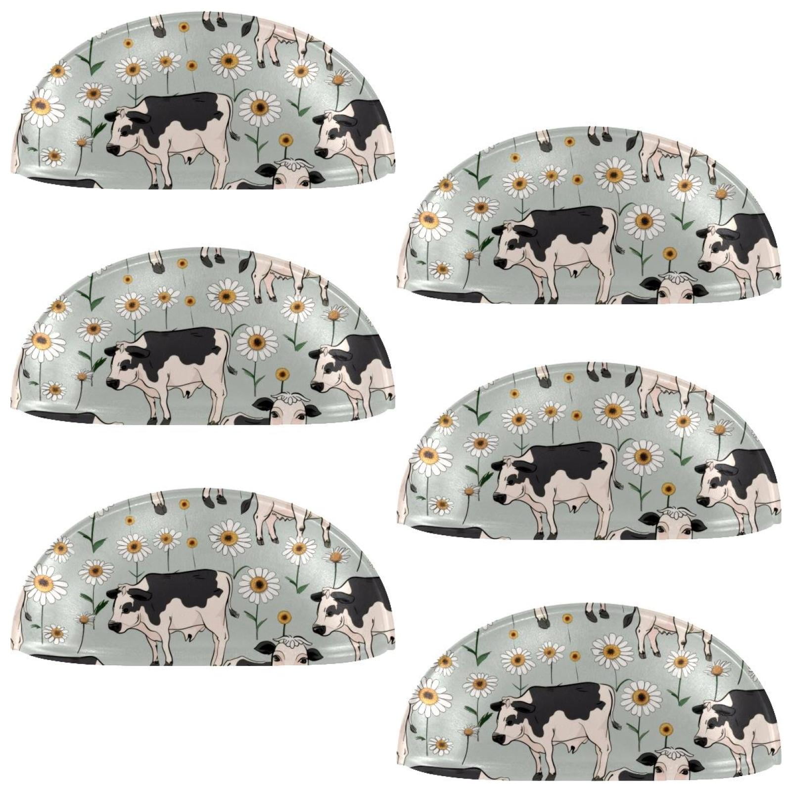 PhooArto 6 Pcs Cup Drawer Pulls, Cows Chamomile Pattern Shell Shape Handles Cabinet Knobs for Dresser Cupboard Closet Wardrobe with Screws
