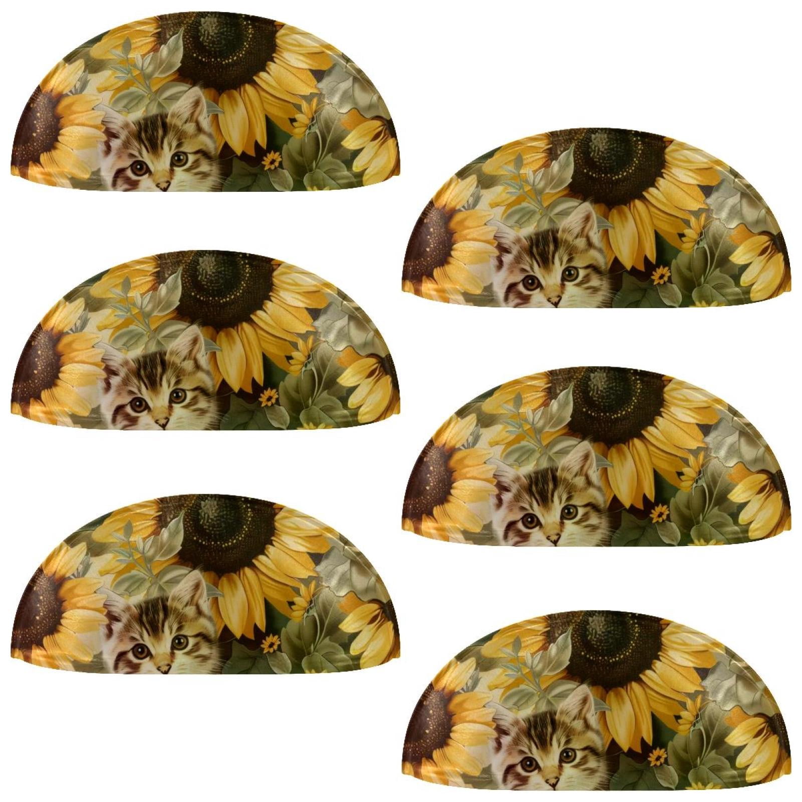PhooArto 6 Pcs Cup Drawer Pulls, Cute Cat Sunflower Pattern Shell Shape Handles Cabinet Knobs for Dresser Cupboard Closet Wardrobe with Screws
