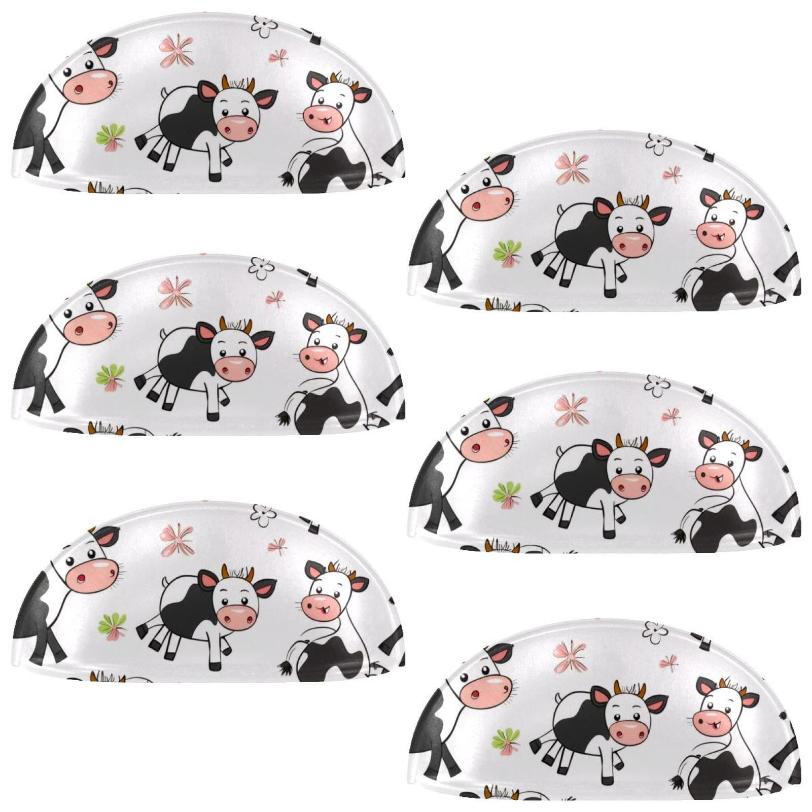 PhooArto 6 Pcs Cup Drawer Pulls, Cute Cows Flower Pattern Shell Shape Handles Cabinet Knobs for Dresser Cupboard Closet Wardrobe with Screws