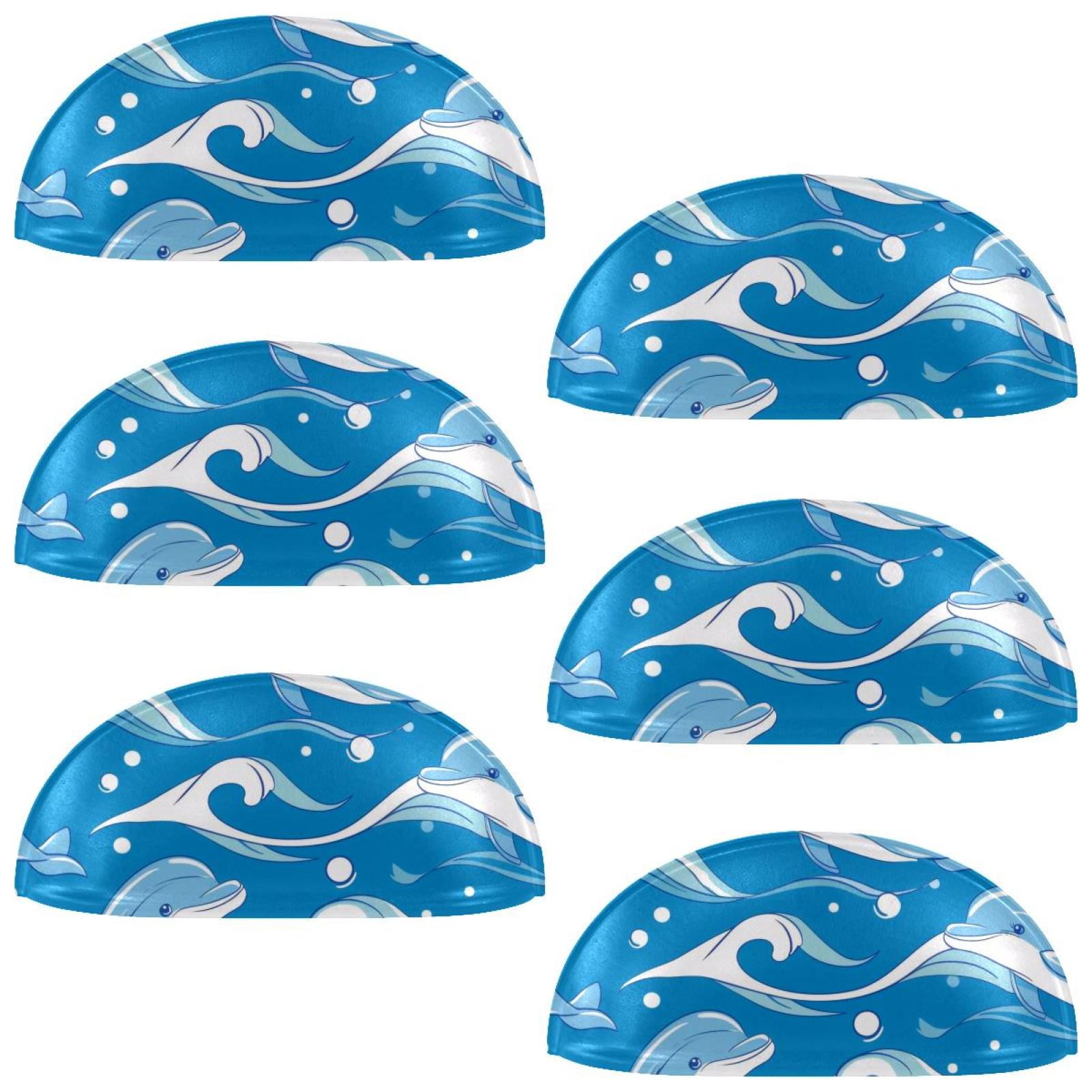 PhooArto 6 Pcs Cup Drawer Pulls, Cute Dolphin Blue Wave Pattern Shell Shape Handles Cabinet Knobs for Dresser Cupboard Closet Wardrobe with Screws