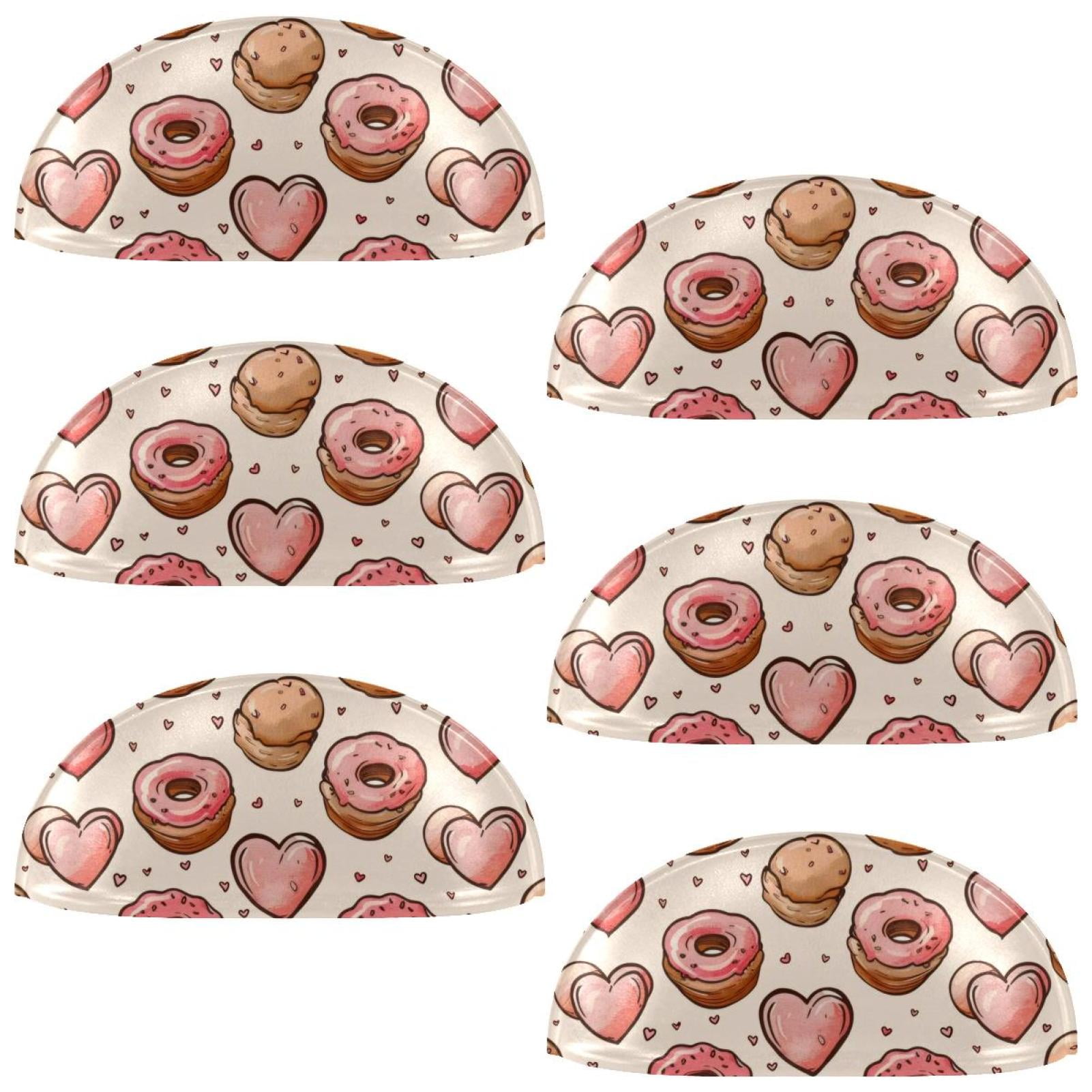 PhooArto 6 Pcs Cup Drawer Pulls, Cute Donuts Love Hearts Pattern Shell Shape Handles Cabinet Knobs for Dresser Cupboard Closet Wardrobe with Screws
