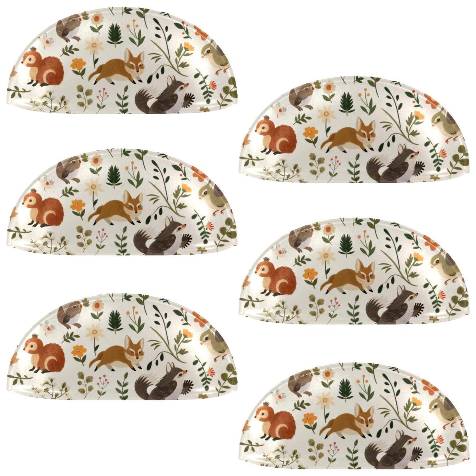PhooArto 6 Pcs Cup Drawer Pulls, Cute Forest Animals Pattern Shell Shape Handles Cabinet Knobs for Dresser Cupboard Closet Wardrobe with Screws