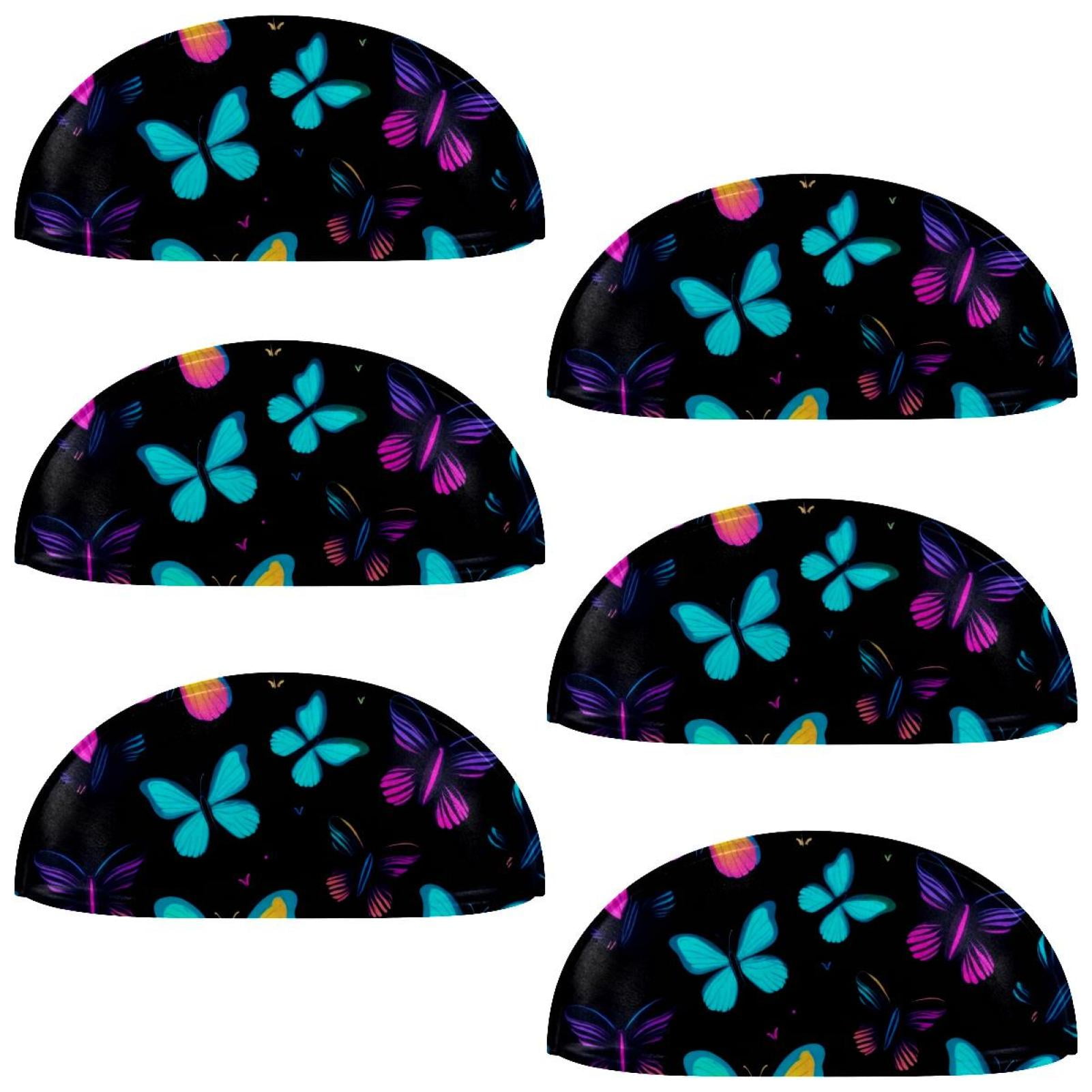 PhooArto 6 Pcs Cup Drawer Pulls, Cute Neon Flying Butterflies Pattern Shell Shape Handles Cabinet Knobs for Dresser Cupboard Closet Wardrobe with Screws