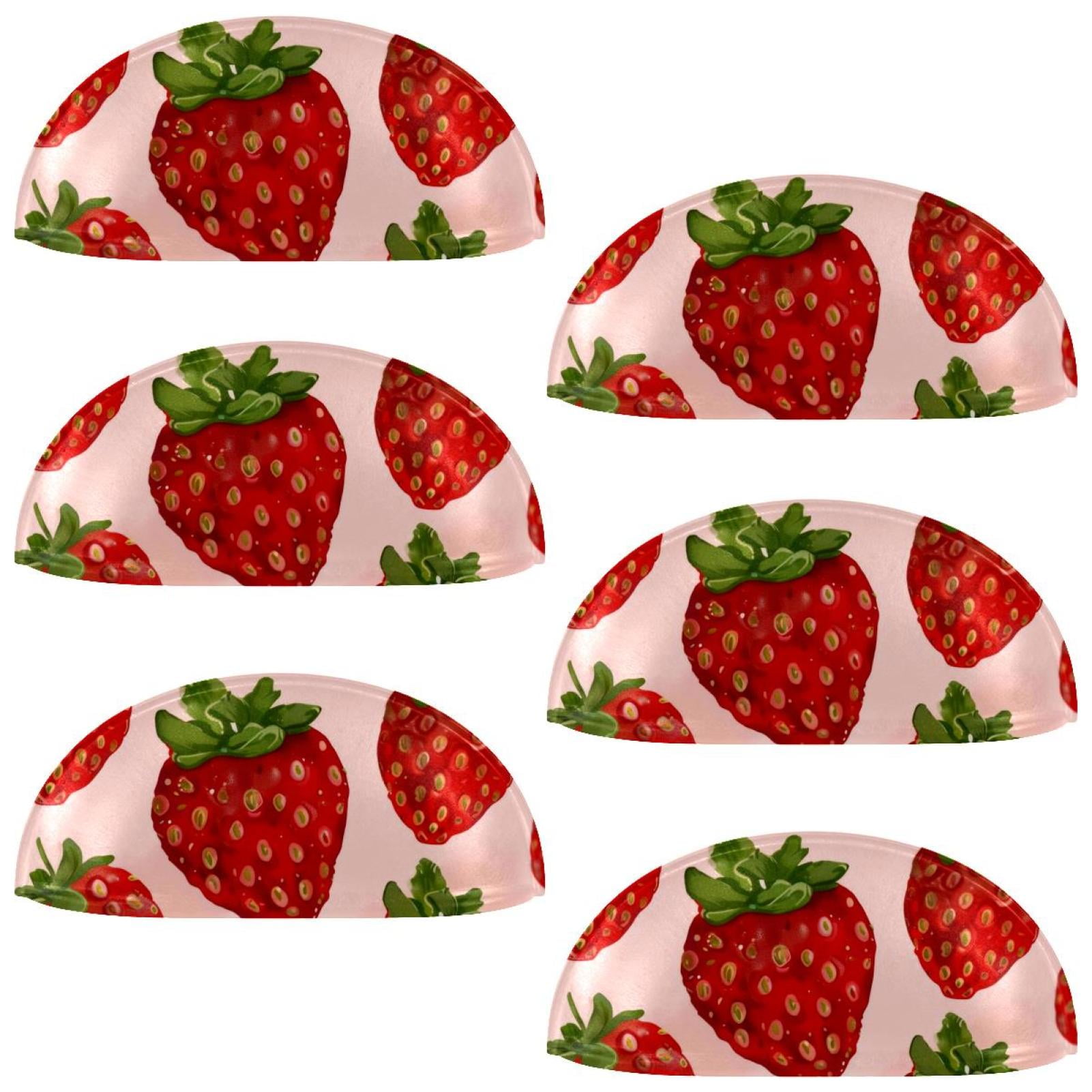 PhooArto 6 Pcs Cup Drawer Pulls, Cute Pink Strawberries Patetrn Shell Shape Handles Cabinet Knobs for Dresser Cupboard Closet Wardrobe with Screws