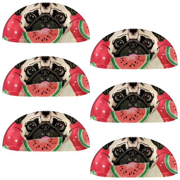 PhooArto 6 Pcs Cup Drawer Pulls, Cute Pug Dog Eat Watermelon Shell Shape Handles Cabinet Knobs for Dresser Cupboard Closet Wardrobe with Screws