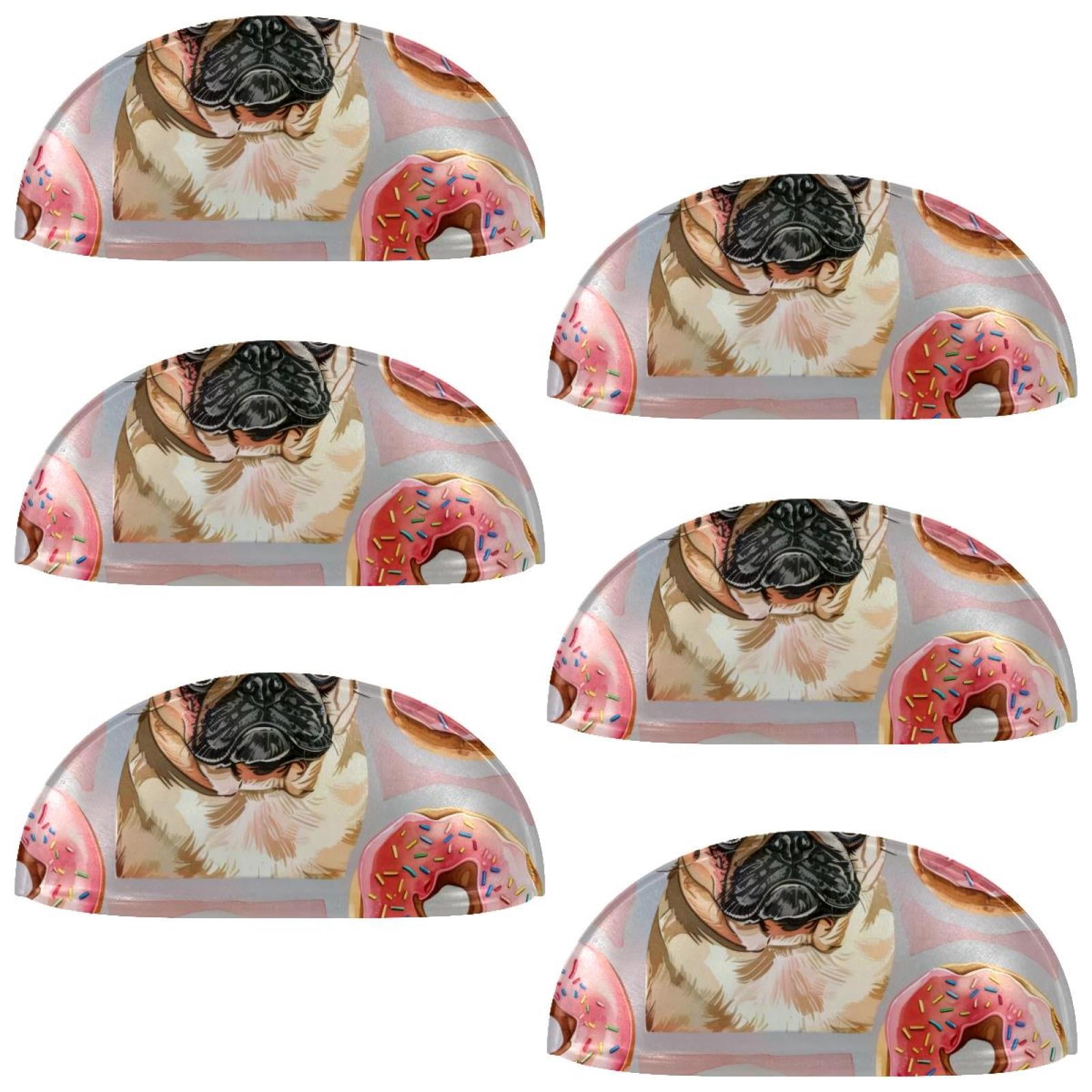 PhooArto 6 Pcs Cup Drawer Pulls, Cute Pug Dog and Pink Donuts Shell Shape Handles Cabinet Knobs for Dresser Cupboard Closet Wardrobe with Screws