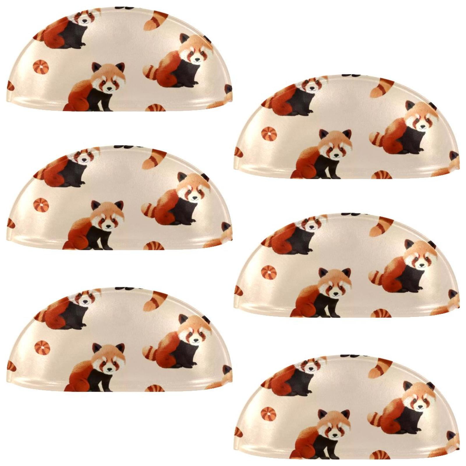 PhooArto 6 Pcs Cup Drawer Pulls, Cute Red Panda Pattern Shell Shape Handles Cabinet Knobs for Dresser Cupboard Closet Wardrobe with Screws