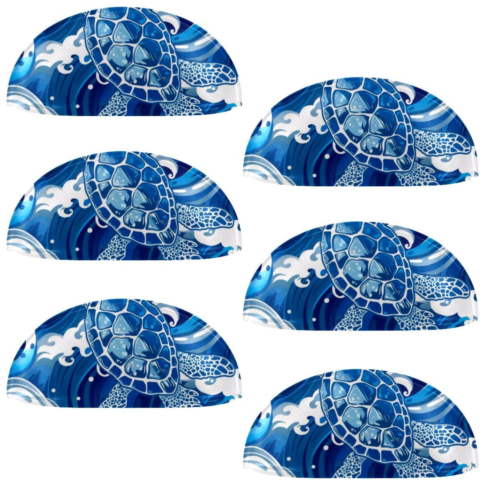 PhooArto 6 Pcs Cup Drawer Pulls, Cute Sea Turtle Blue Wave Pattern Shell Shape Handles Cabinet Knobs for Dresser Cupboard Closet Wardrobe with Screws