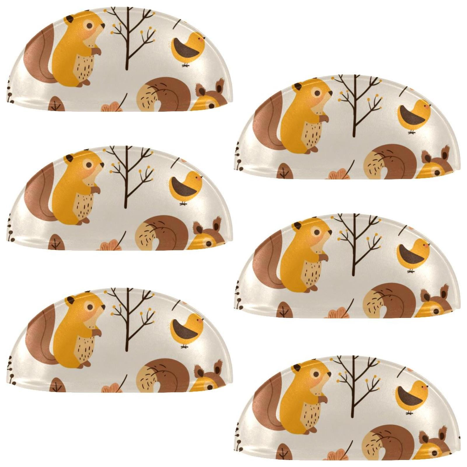 PhooArto 6 Pcs Cup Drawer Pulls, Cute Squirrel Bird Forest Pattern Shell Shape Handles Cabinet Knobs for Dresser Cupboard Closet Wardrobe with Screws