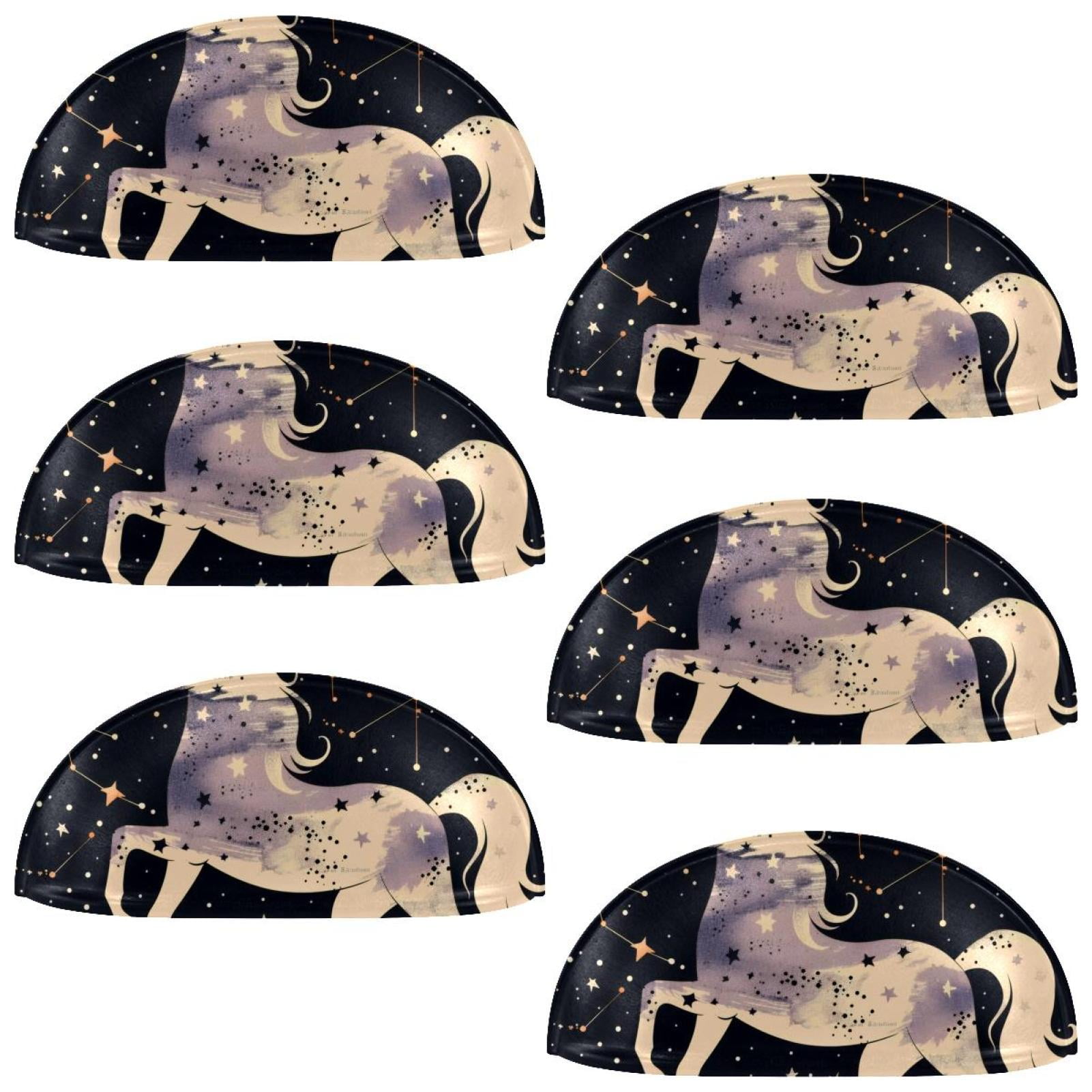 PhooArto 6 Pcs Cup Drawer Pulls, Cute Stars Unicorn Space Pattern Shell Shape Handles Cabinet Knobs for Dresser Cupboard Closet Wardrobe with Screws