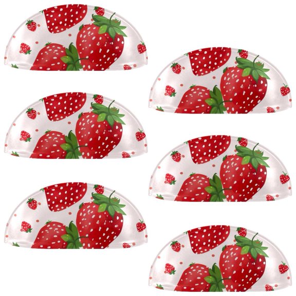PhooArto 6 Pcs Cup Drawer Pulls, Cute Strawberries Dots Pattern Shell Shape Handles Cabinet Knobs for Dresser Cupboard Closet Wardrobe with Screws