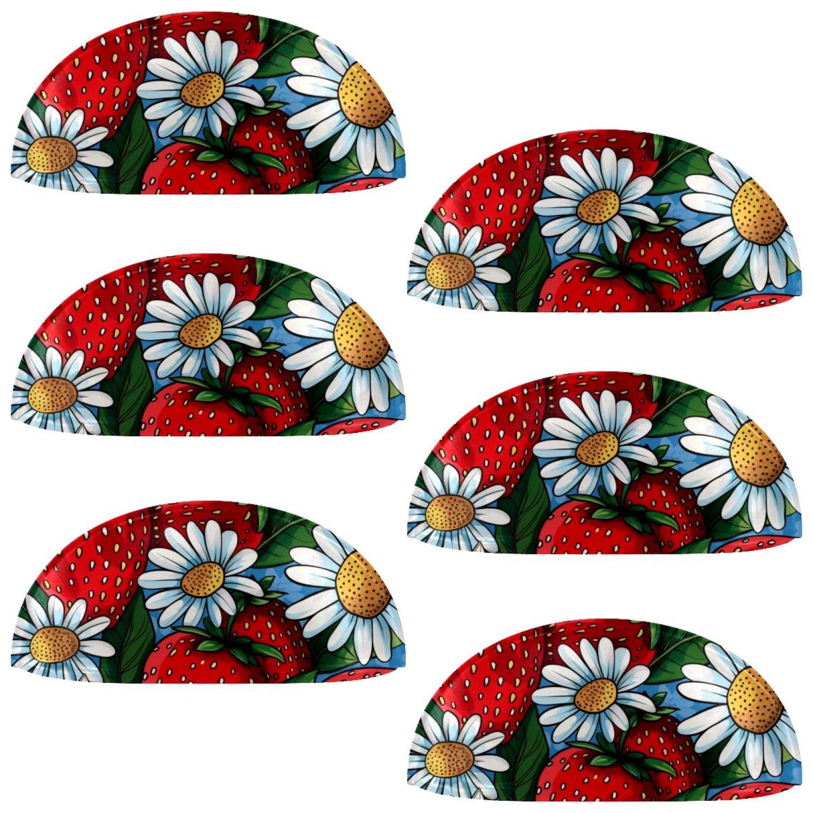 PhooArto 6 Pcs Cup Drawer Pulls, Cute Strawberry Daisy Flowers Pattern Shell Shape Handles Cabinet Knobs for Dresser Cupboard Closet Wardrobe with Screws