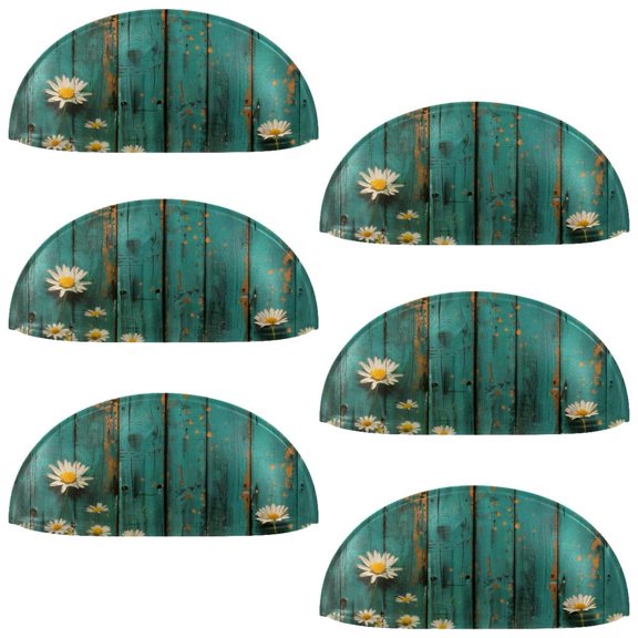 PhooArto 6 Pcs Cup Drawer Pulls, Daisy Floral Butterfly on Teal Wooden Shell Shape Handles Cabinet Knobs for Dresser Cupboard Closet Wardrobe with Screws