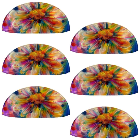 PhooArto 6 Pcs Cup Drawer Pulls, Daisy Flower Colorful Painting Shell Shape Handles Cabinet Knobs for Dresser Cupboard Closet Wardrobe with Screws