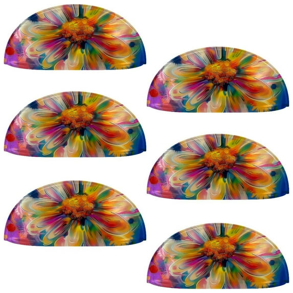 PhooArto 6 Pcs Cup Drawer Pulls, Daisy Flower Colorful Painting Shell Shape Handles Cabinet Knobs for Dresser Cupboard Closet Wardrobe with Screws
