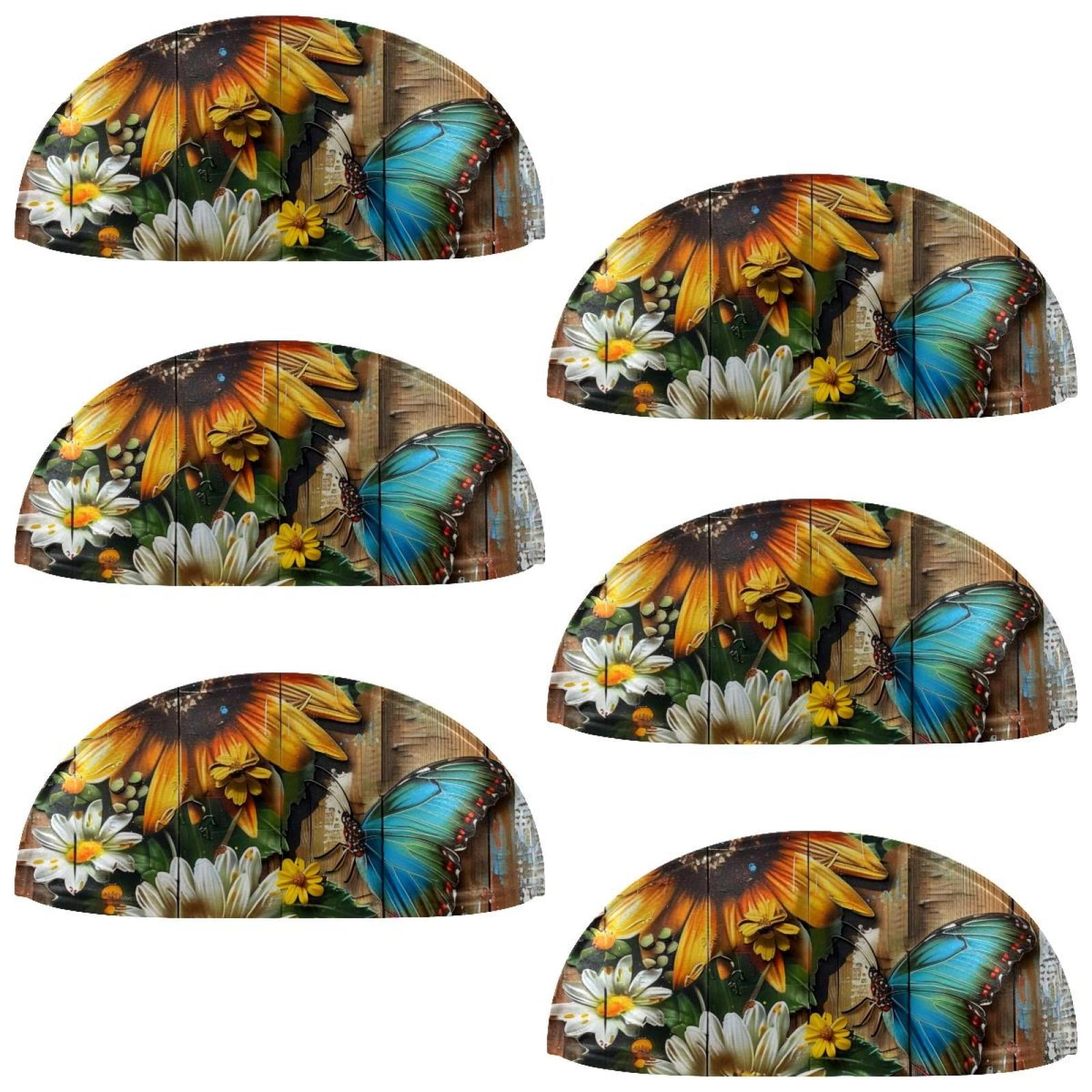 PhooArto 6 Pcs Cup Drawer Pulls, Daisy Sunflower Butterfly on Wooden Shell Shape Handles Cabinet Knobs for Dresser Cupboard Closet Wardrobe with Screws
