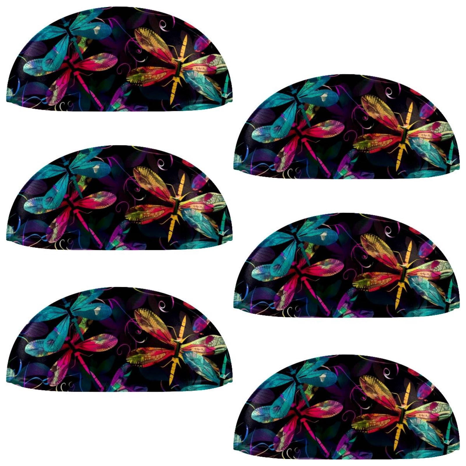 PhooArto 6 Pcs Cup Drawer Pulls, Dark Colorful Dragonfly Pattern Shell Shape Handles Cabinet Knobs for Dresser Cupboard Closet Wardrobe with Screws