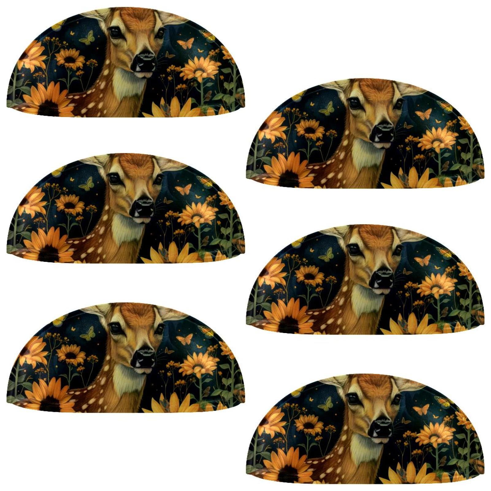 PhooArto 6 Pcs Cup Drawer Pulls, Deer Butterflies Sunflowers Shell Shape Handles Cabinet Knobs for Dresser Cupboard Closet Wardrobe with Screws