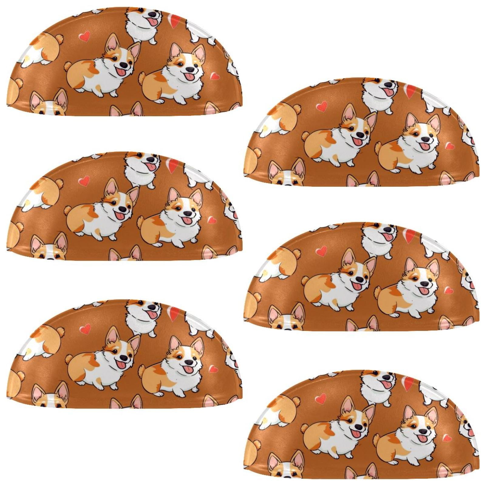 PhooArto 6 Pcs Cup Drawer Pulls, Dog Corgis Love Hearts Pattern Shell Shape Handles Cabinet Knobs for Dresser Cupboard Closet Wardrobe with Screws