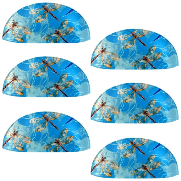 PhooArto 6 Pcs Cup Drawer Pulls, Dragonflies Blue Pattern Shell Shape Handles Cabinet Knobs for Dresser Cupboard Closet Wardrobe with Screws