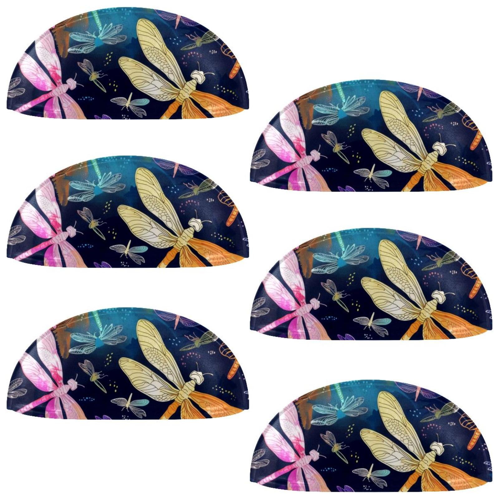 PhooArto 6 Pcs Cup Drawer Pulls, Dragonflies Watercolor Pattern Shell Shape Handles Cabinet Knobs for Dresser Cupboard Closet Wardrobe with Screws