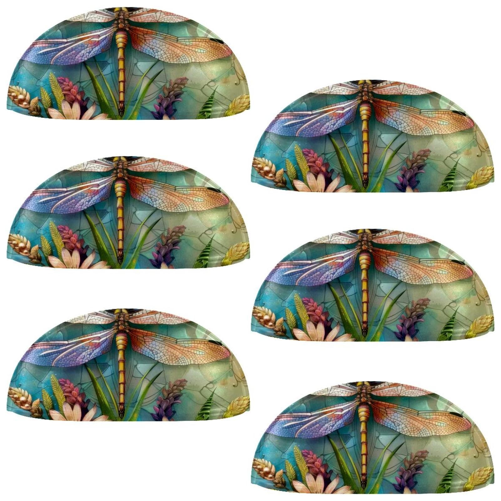 PhooArto 6 Pcs Cup Drawer Pulls, Dragonfly Flowers Painting Shell Shape Handles Cabinet Knobs for Dresser Cupboard Closet Wardrobe with Screws