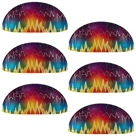 PhooArto 6 Pcs Cup Drawer Pulls, Electrocardiogram Heart Beat Colorful Pattern Shell Shape Handles Cabinet Knobs for Dresser Cupboard Closet Wardrobe with Screws