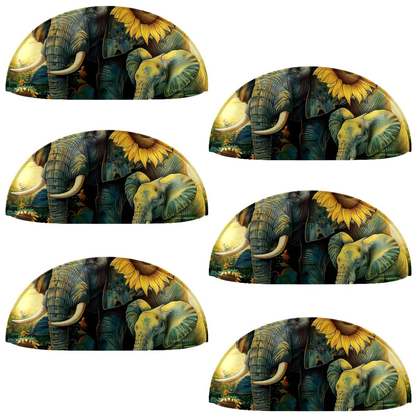 PhooArto 6 Pcs Cup Drawer Pulls, Elephants Sunflower Field Painting Shell Shape Handles Cabinet Knobs for Dresser Cupboard Closet Wardrobe with Screws