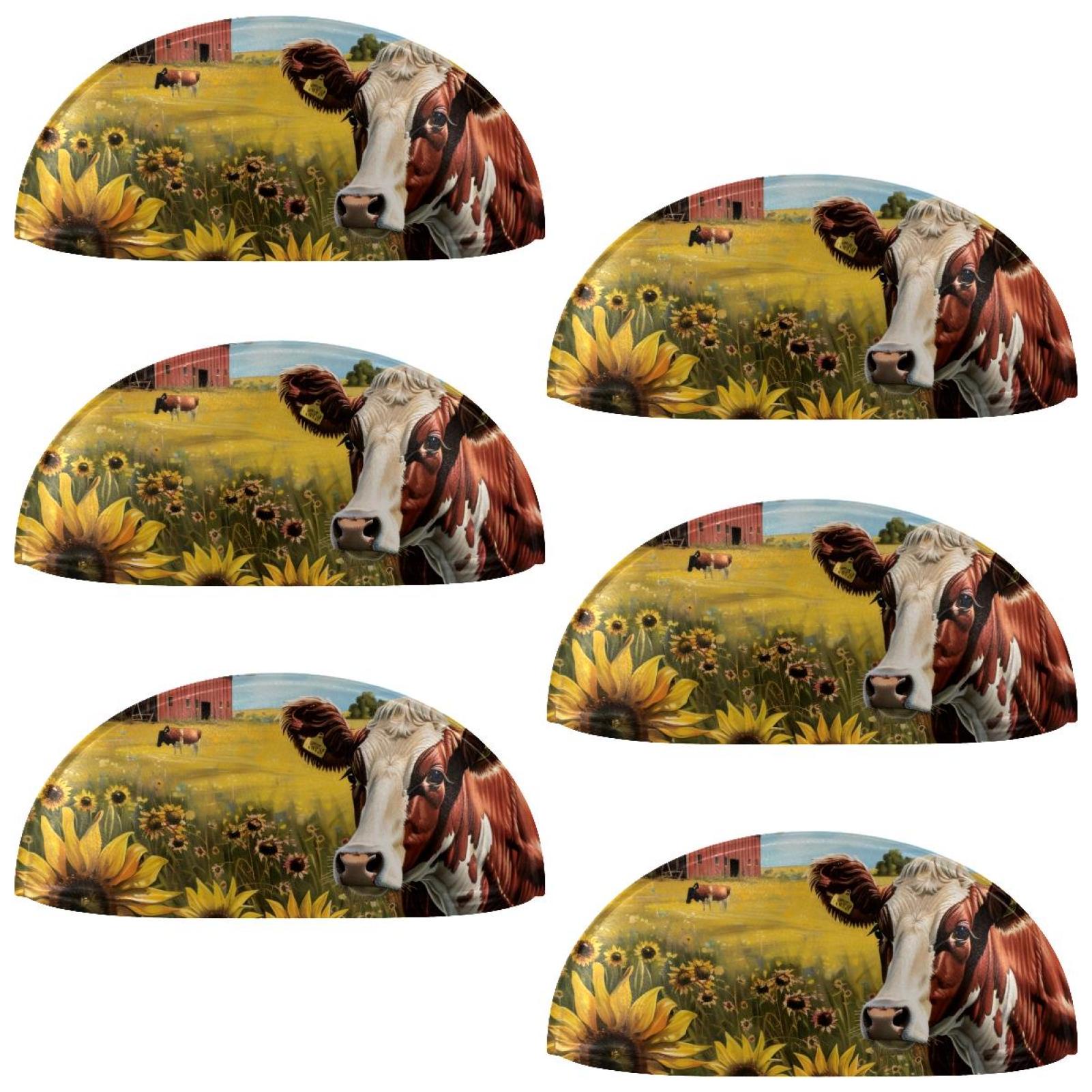 PhooArto 6 Pcs Cup Drawer Pulls, Farm Cows Sunflowers Blue Sky Shell Shape Handles Cabinet Knobs for Dresser Cupboard Closet Wardrobe with Screws
