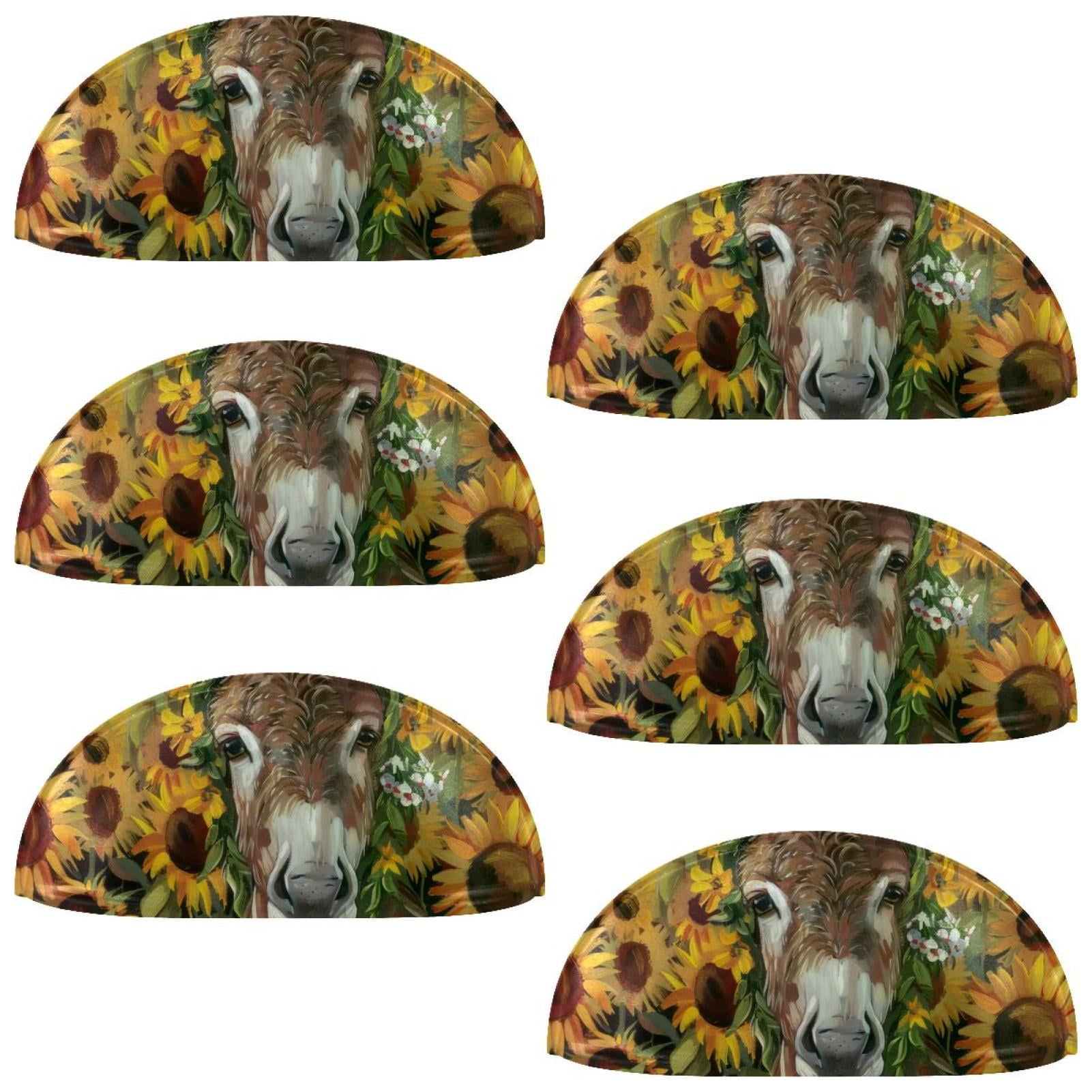 PhooArto 6 Pcs Cup Drawer Pulls, Farm Donkey Sunflower Field Shell Shape Handles Cabinet Knobs for Dresser Cupboard Closet Wardrobe with Screws