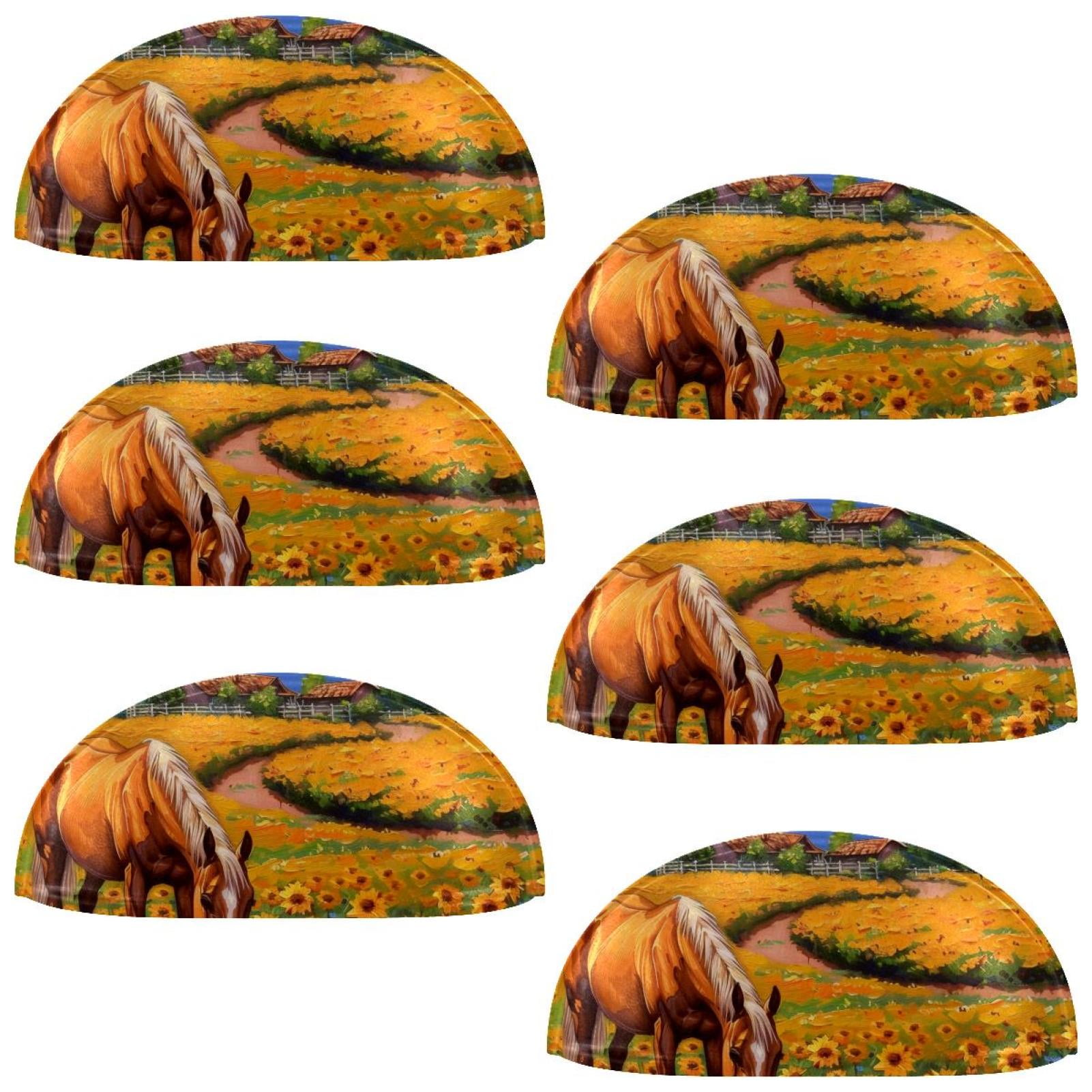 PhooArto 6 Pcs Cup Drawer Pulls, Farm Horse Sunflower Painting Shell Shape Handles Cabinet Knobs for Dresser Cupboard Closet Wardrobe with Screws
