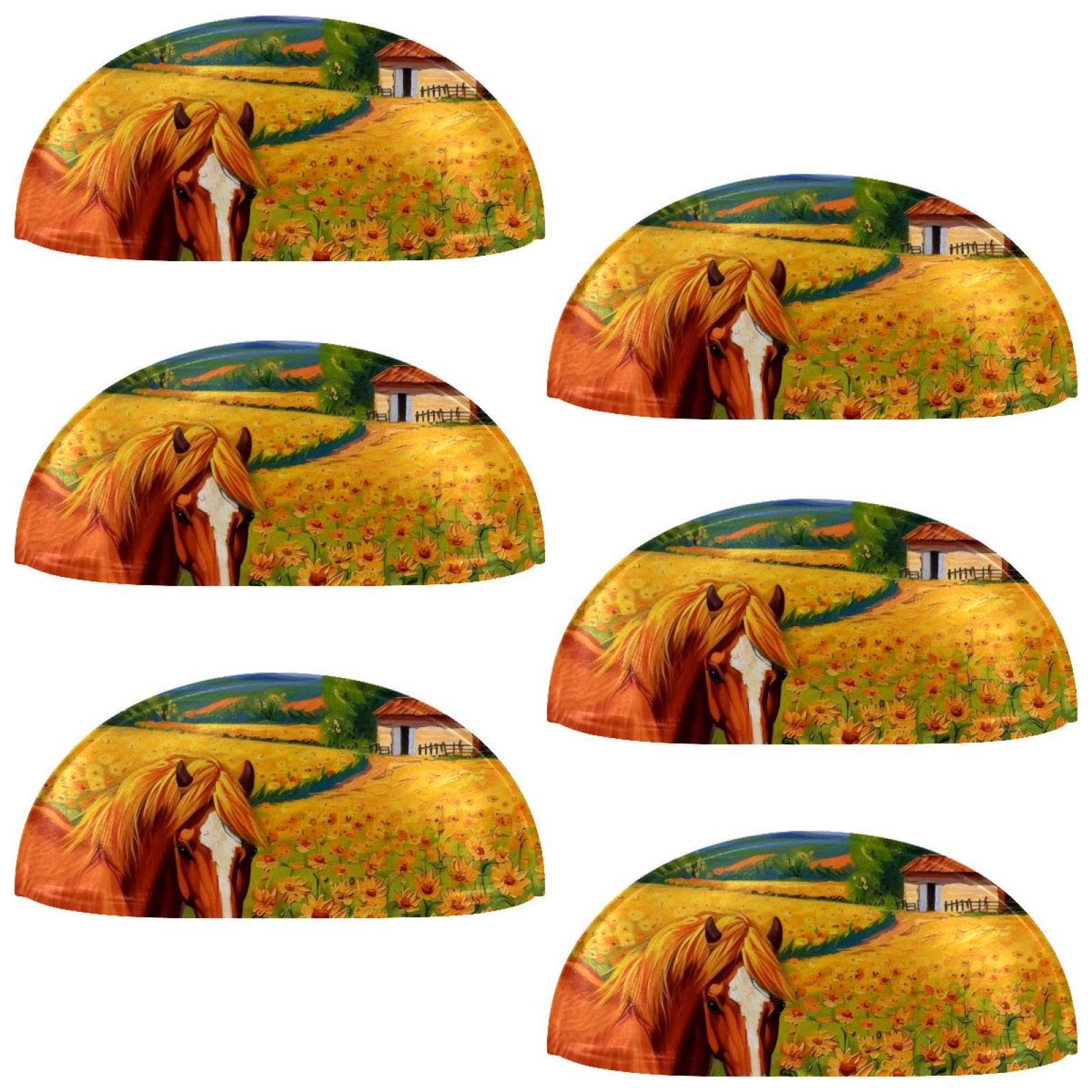 PhooArto 6 Pcs Cup Drawer Pulls, Farm Horse Sunflowers Painting Shell Shape Handles Cabinet Knobs for Dresser Cupboard Closet Wardrobe with Screws