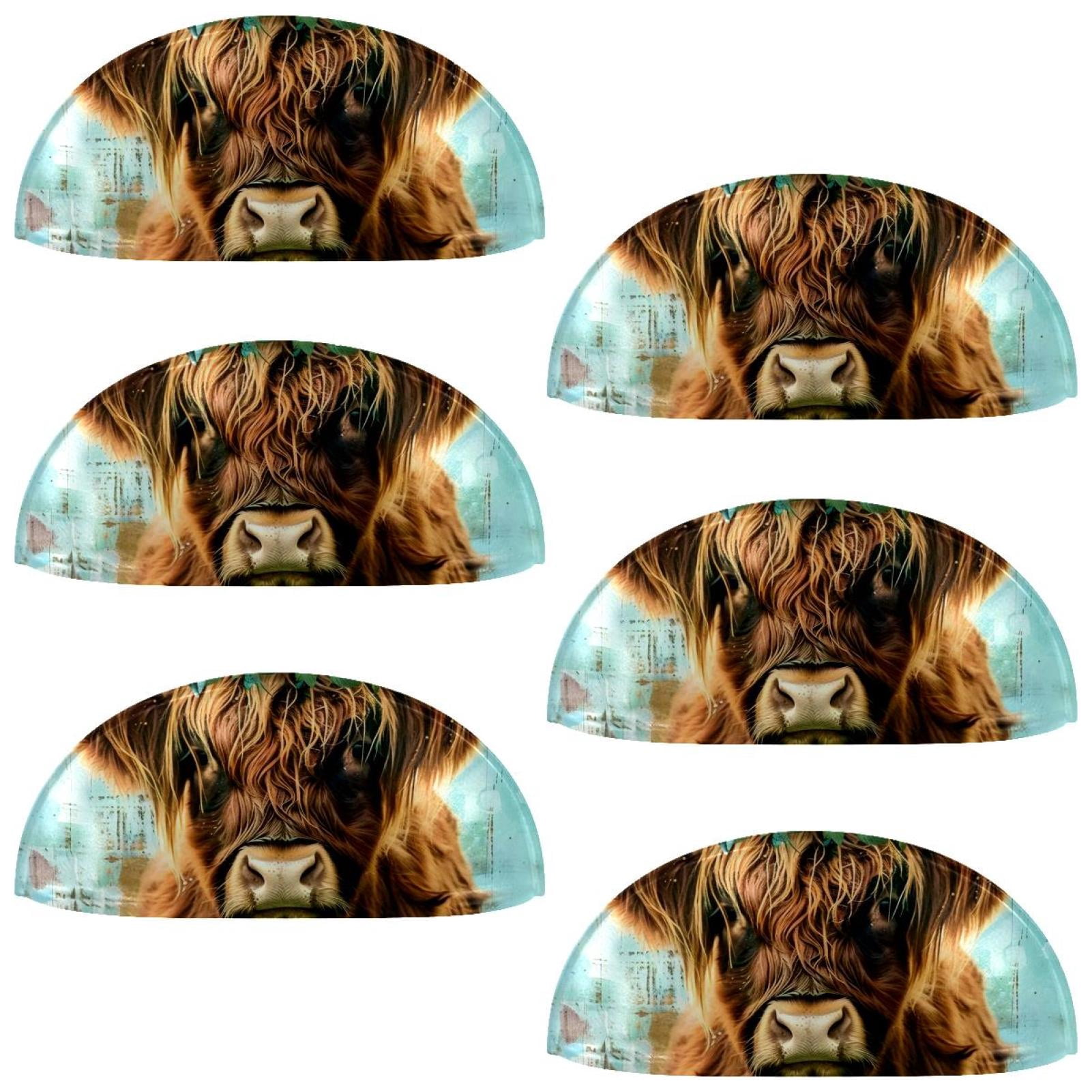 PhooArto 6 Pcs Cup Drawer Pulls, Farm Rustic Highland Cow Wreath Shell Shape Handles Cabinet Knobs for Dresser Cupboard Closet Wardrobe with Screws