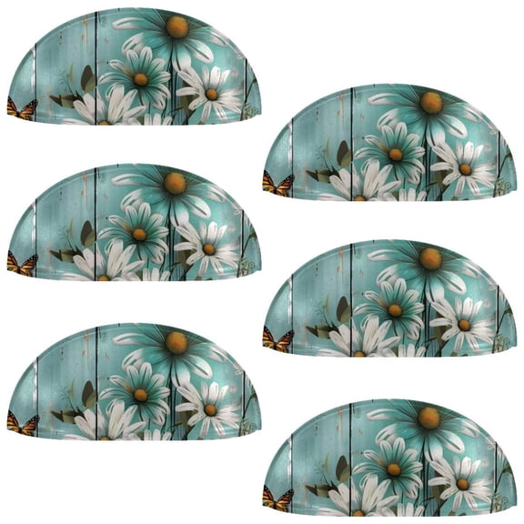 PhooArto 6 Pcs Cup Drawer Pulls, Farm Teal Daisy Butterfly Shell Shape Handles Cabinet Knobs for Dresser Cupboard Closet Wardrobe with Screws