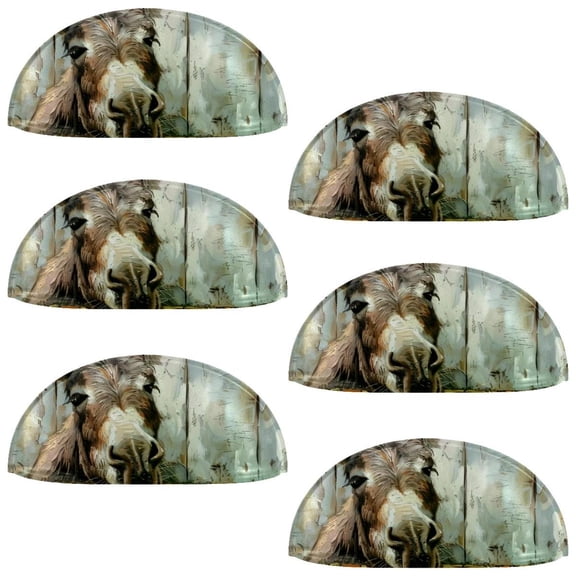 PhooArto 6 Pcs Cup Drawer Pulls, Farmhouse Funny Donkey on Wooden Shell Shape Handles Cabinet Knobs for Dresser Cupboard Closet Wardrobe with Screws