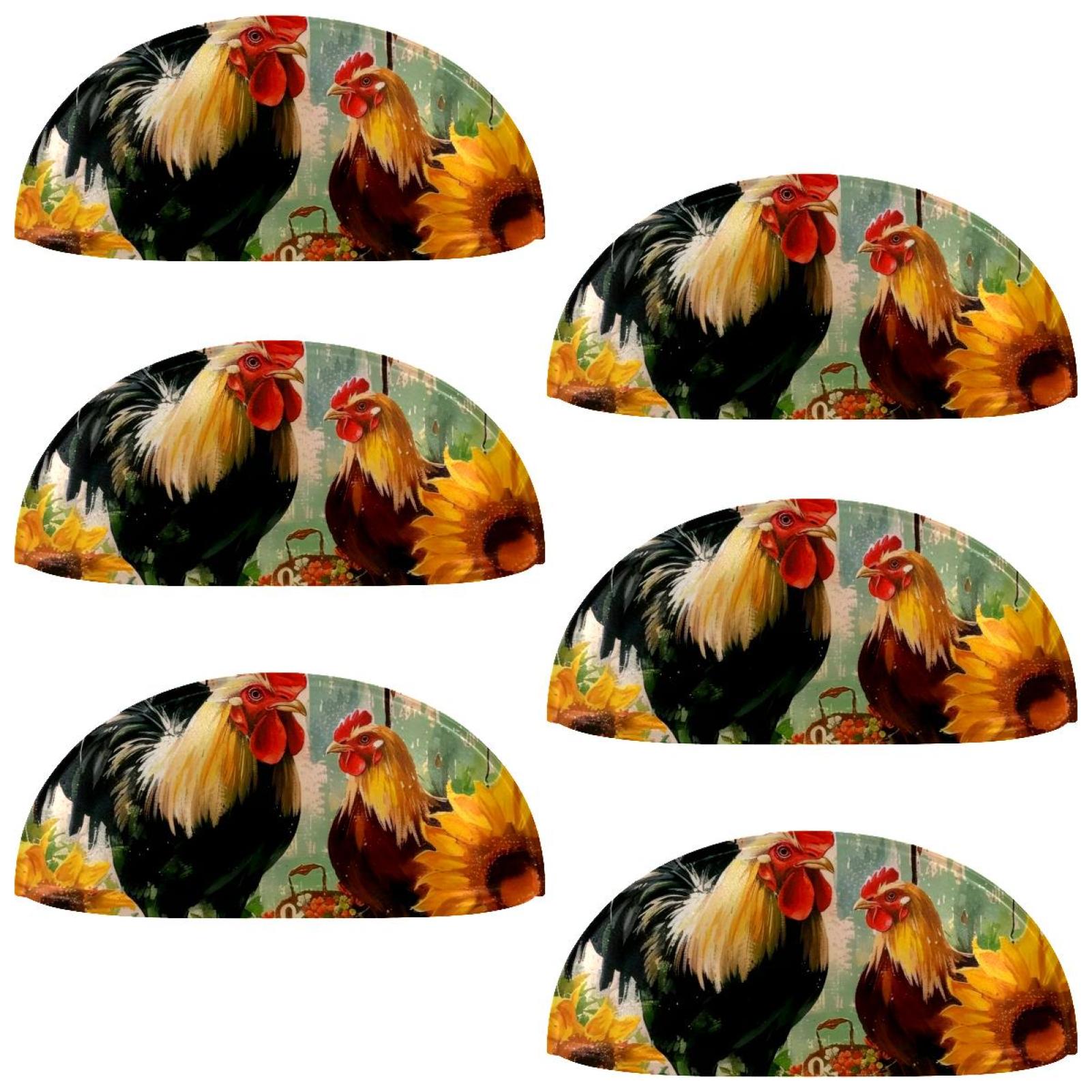 PhooArto 6 Pcs Cup Drawer Pulls, Farmhouse Sunflower Rooster Hens Shell Shape Handles Cabinet Knobs for Dresser Cupboard Closet Wardrobe with Screws