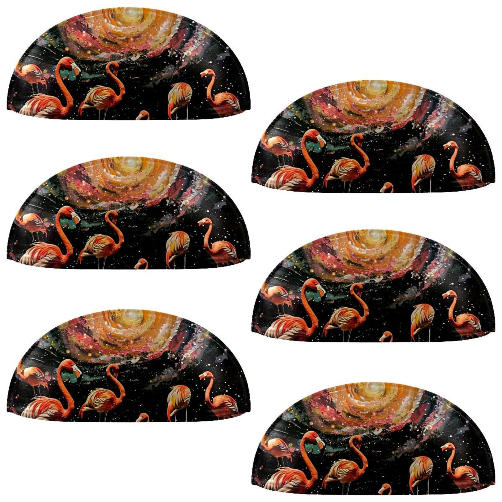 PhooArto 6 Pcs Cup Drawer Pulls, Flamingo on Galaxy Shell Shape Handles Cabinet Knobs for Dresser Cupboard Closet Wardrobe with Screws