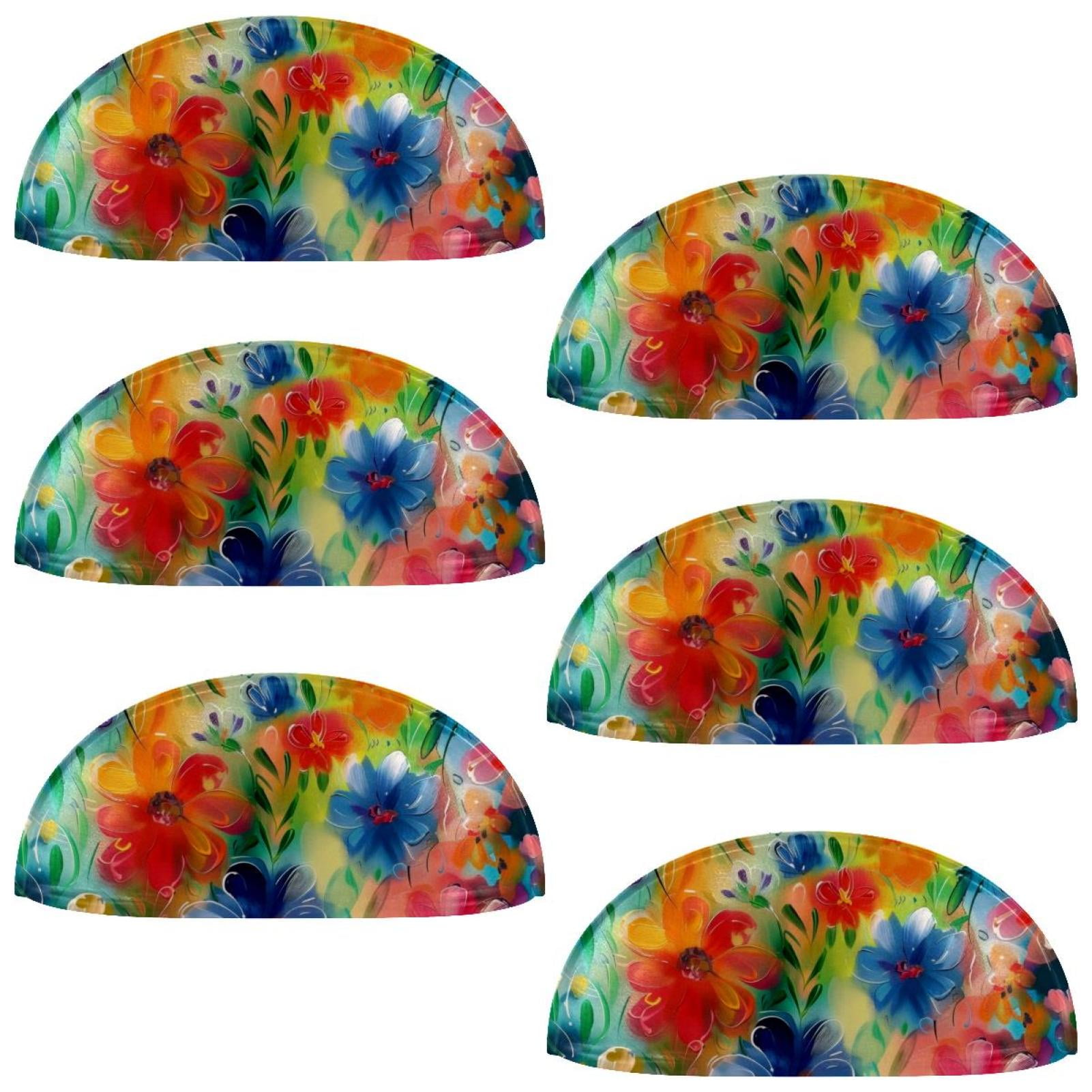 PhooArto 6 Pcs Cup Drawer Pulls, Floral Colorful Painting Shell Shape Handles Cabinet Knobs for Dresser Cupboard Closet Wardrobe with Screws