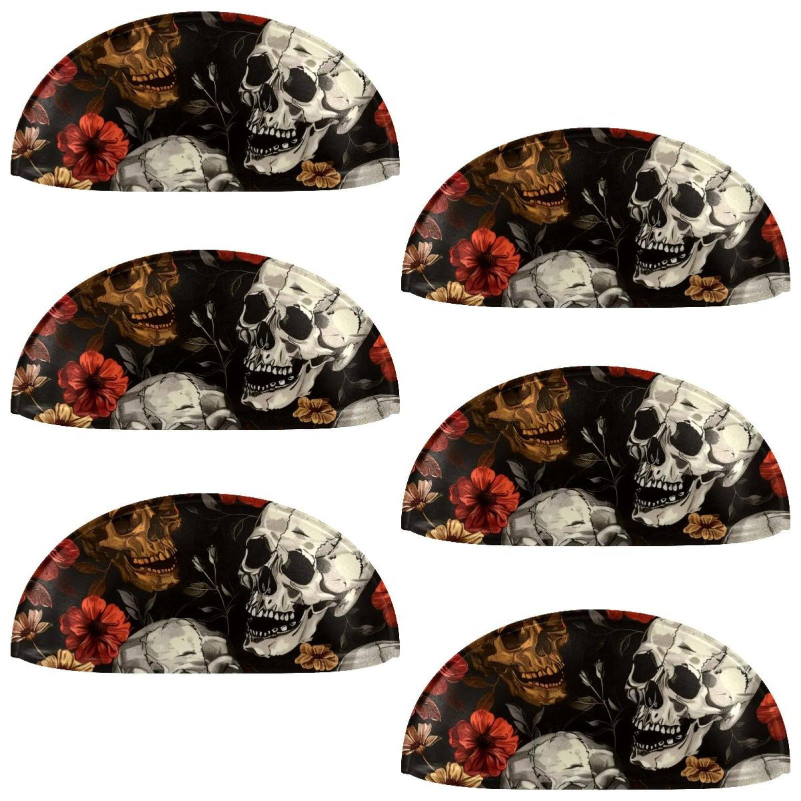 PhooArto 6 Pcs Cup Drawer Pulls, Floral Skull Pattern Shell Shape Handles Cabinet Knobs for Dresser Cupboard Closet Wardrobe with Screws