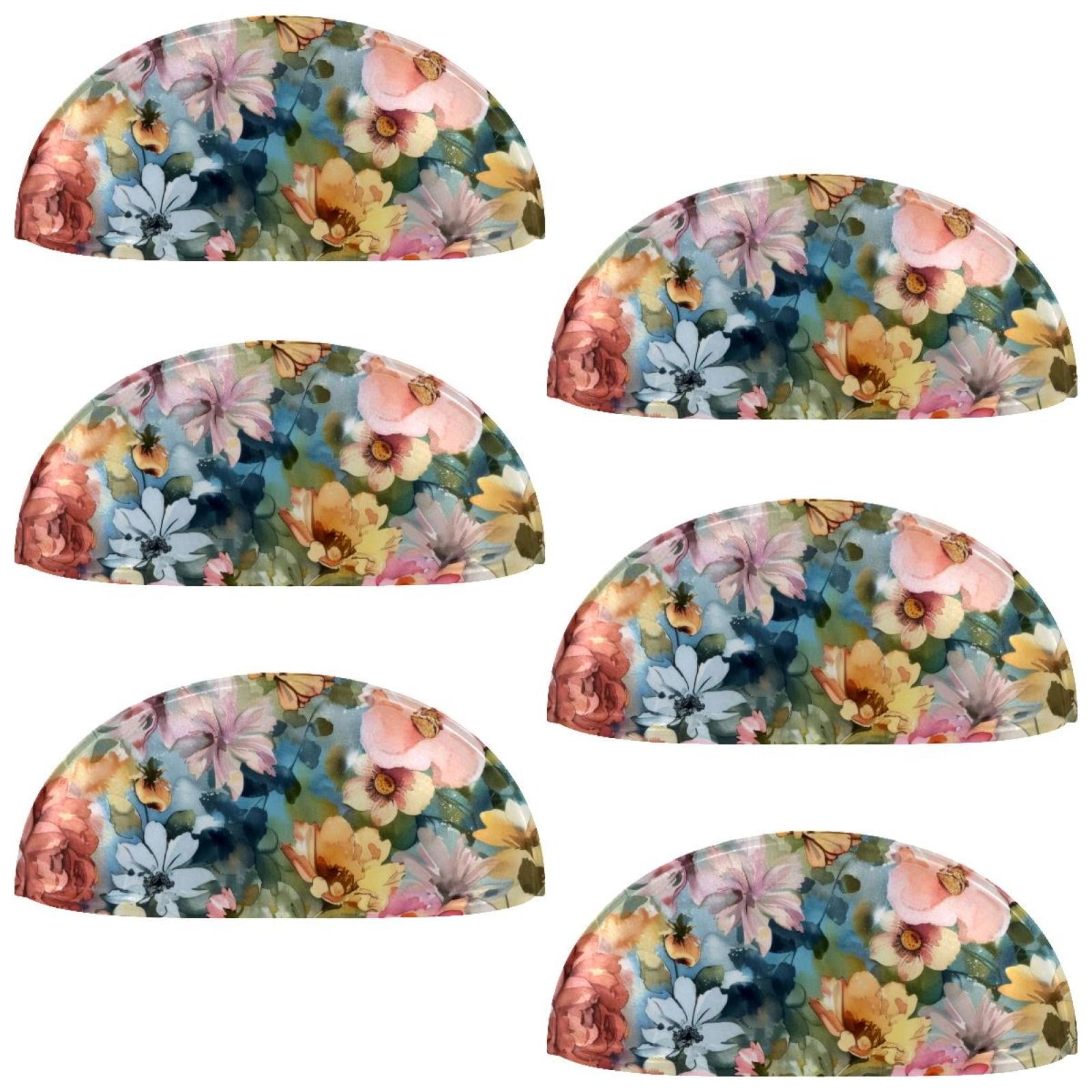 PhooArto 6 Pcs Cup Drawer Pulls, Floral Watercolor Flowers Shell Shape Handles Cabinet Knobs for Dresser Cupboard Closet Wardrobe with Screws