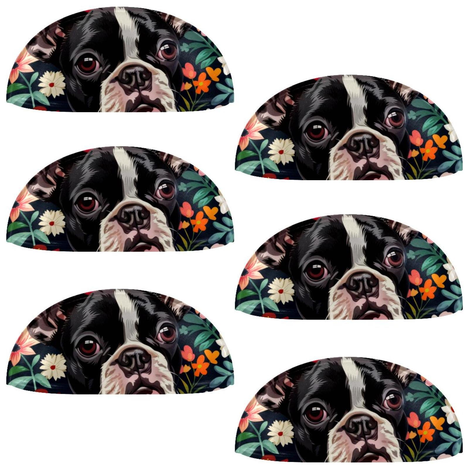 PhooArto 6 Pcs Cup Drawer Pulls, Flower Boston Terriers Pattern Shell Shape Handles Cabinet Knobs for Dresser Cupboard Closet Wardrobe with Screws