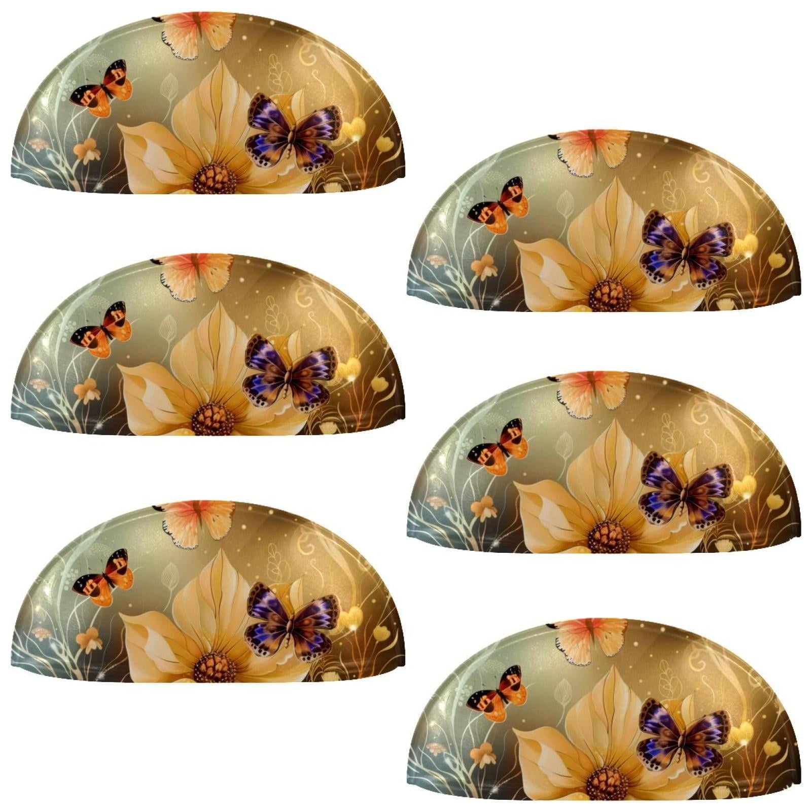 PhooArto 6 Pcs Cup Drawer Pulls, Flowers Butterflies Painting Shell Shape Handles Cabinet Knobs for Dresser Cupboard Closet Wardrobe with Screws