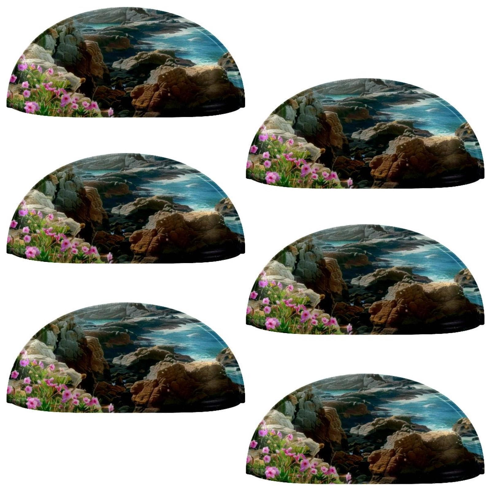 PhooArto 6 Pcs Cup Drawer Pulls, Flowers Coast Rocks Scene Shell Shape Handles Cabinet Knobs for Dresser Cupboard Closet Wardrobe with Screws