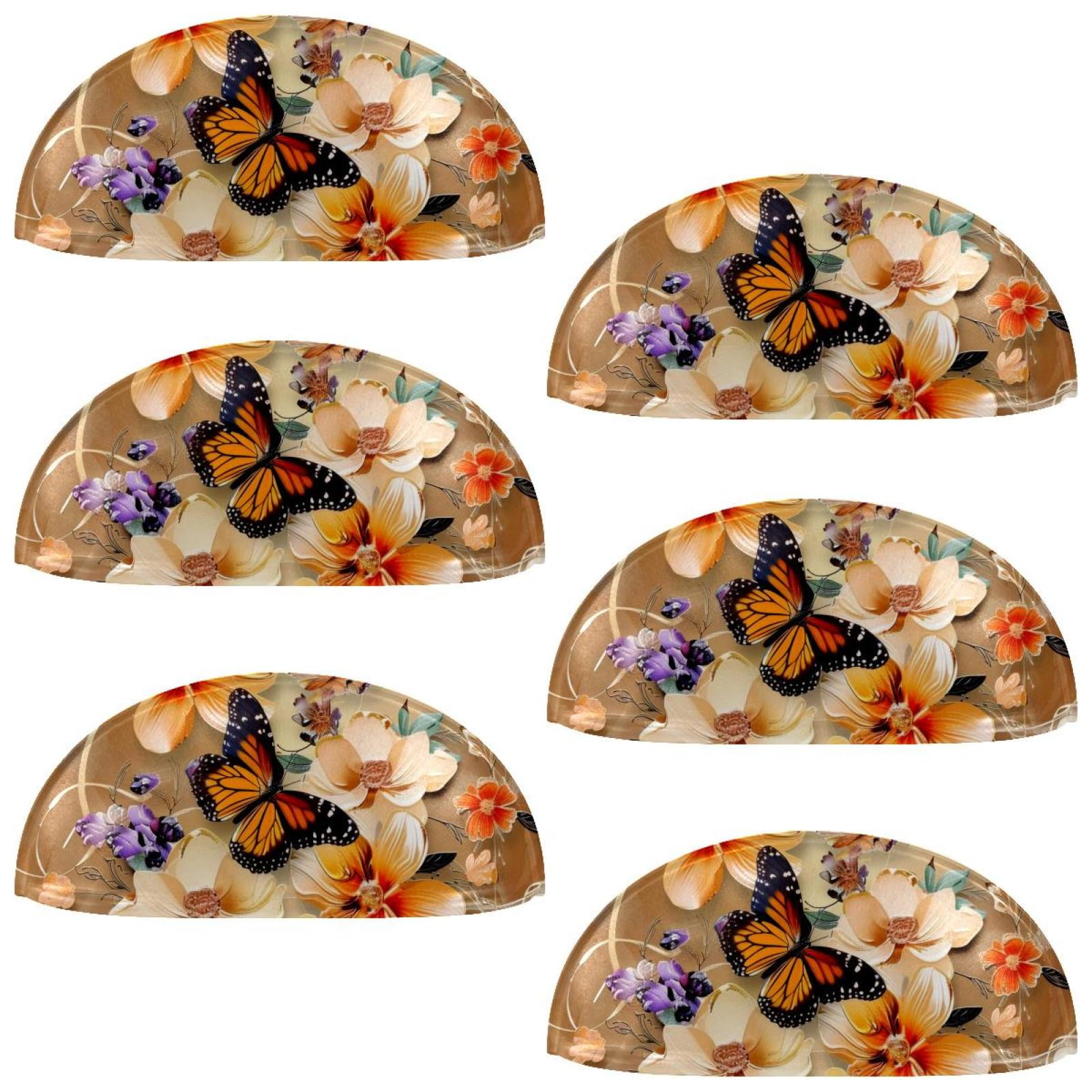 PhooArto 6 Pcs Cup Drawer Pulls, Flowers with Butterflies Painting Shell Shape Handles Cabinet Knobs for Dresser Cupboard Closet Wardrobe with Screws
