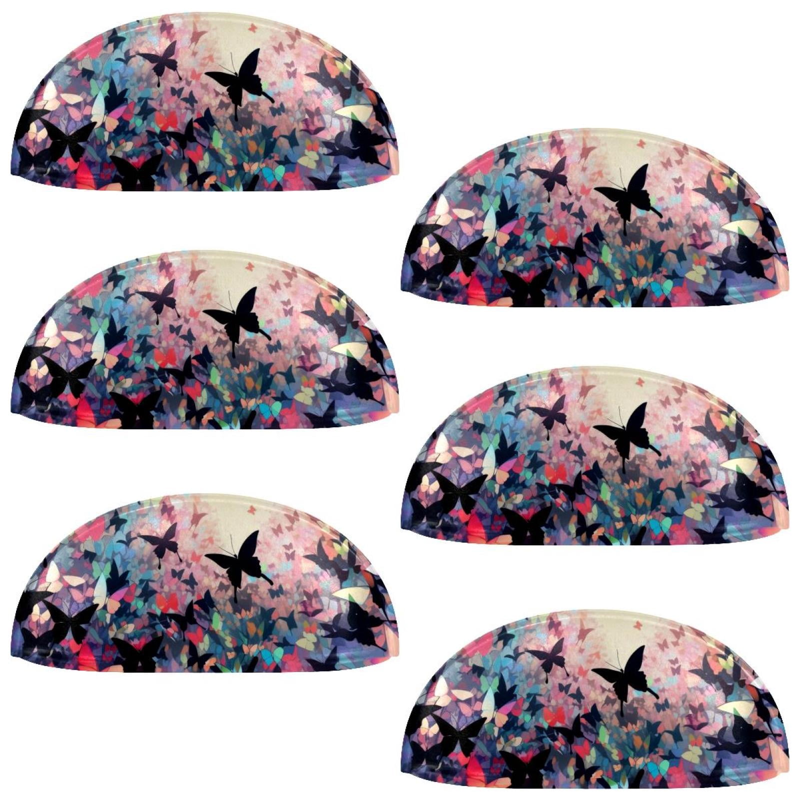 PhooArto 6 Pcs Cup Drawer Pulls, Flying Butterfly Color Painting Shell Shape Handles Cabinet Knobs for Dresser Cupboard Closet Wardrobe with Screws