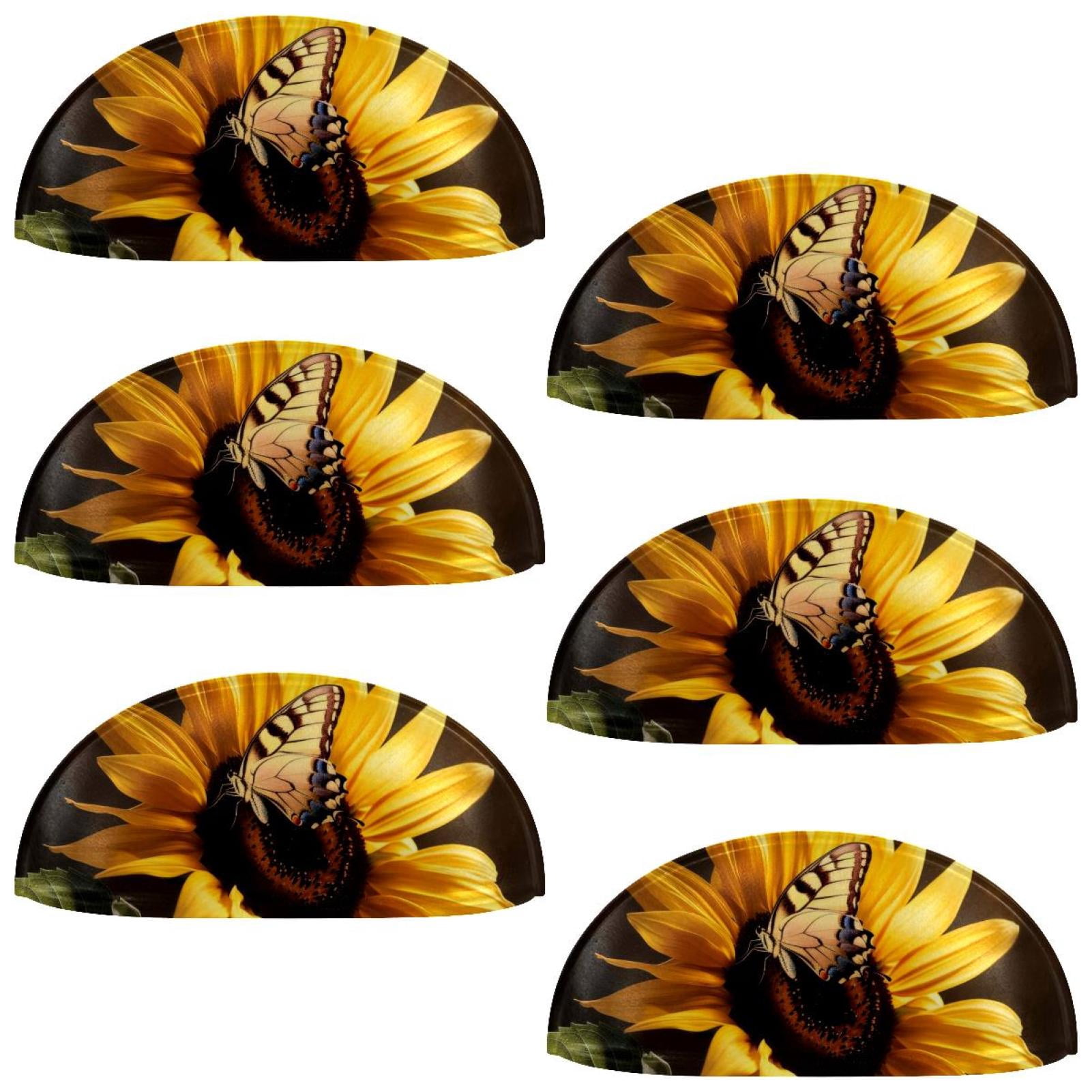 PhooArto 6 Pcs Cup Drawer Pulls, Flying Butterfly Sunflower Shell Shape Handles Cabinet Knobs for Dresser Cupboard Closet Wardrobe with Screws