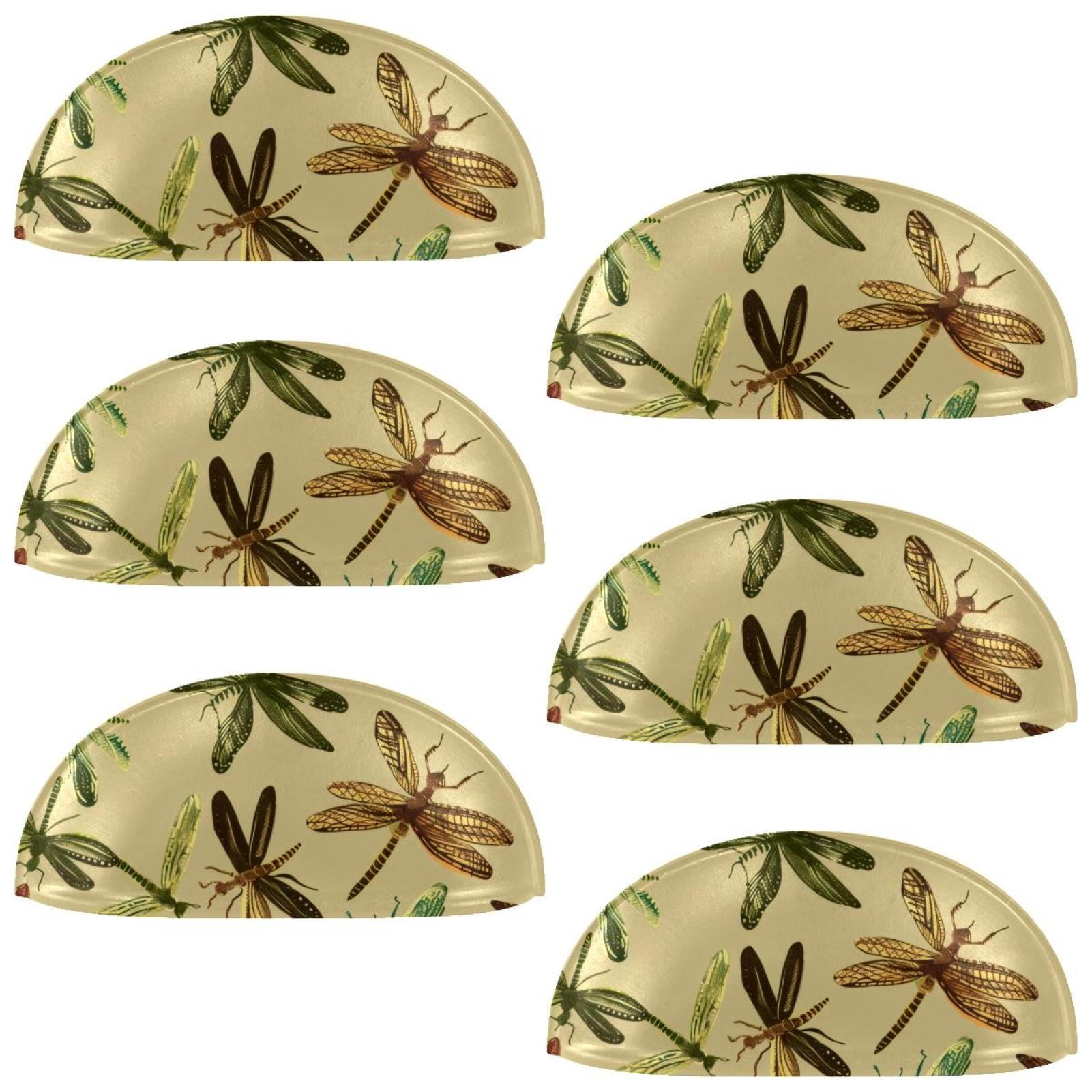 PhooArto 6 Pcs Cup Drawer Pulls, Flying Dragonflies Pattern Shell Shape Handles Cabinet Knobs for Dresser Cupboard Closet Wardrobe with Screws